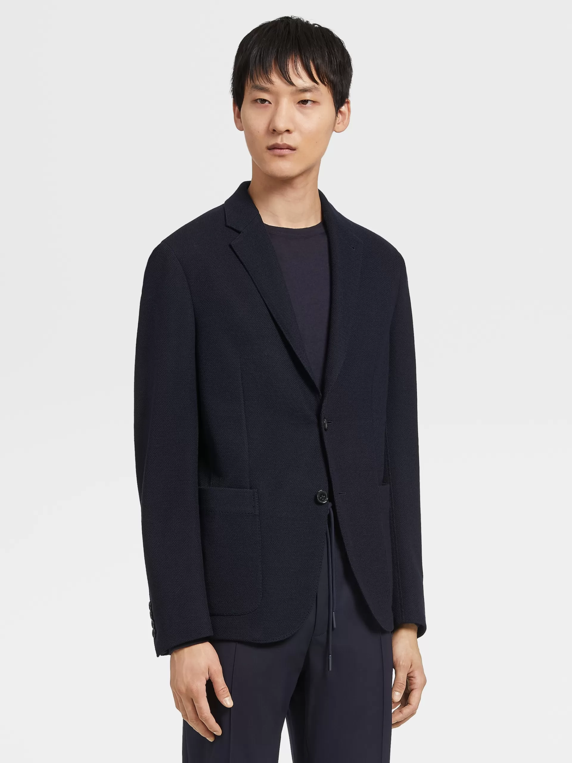 ZEGNA Blazers^Blazer Packaway Em Jersei De La High Performance™ E Algodao Azul-Marinho