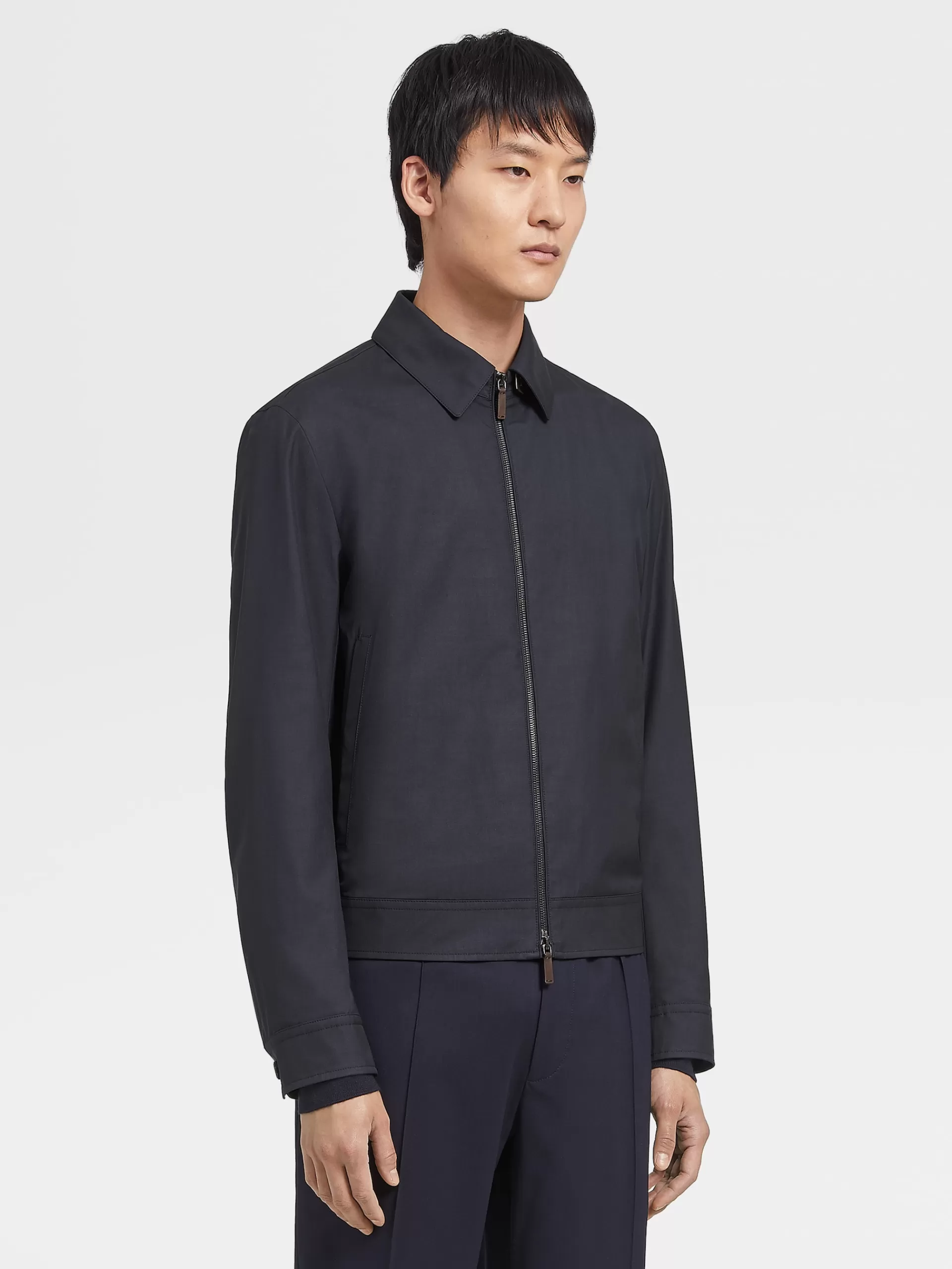 ZEGNA Blusoes E Casacos^Blusao Leggerissimo Em La E Seda Com Fecho De Correr Azul-Marinho