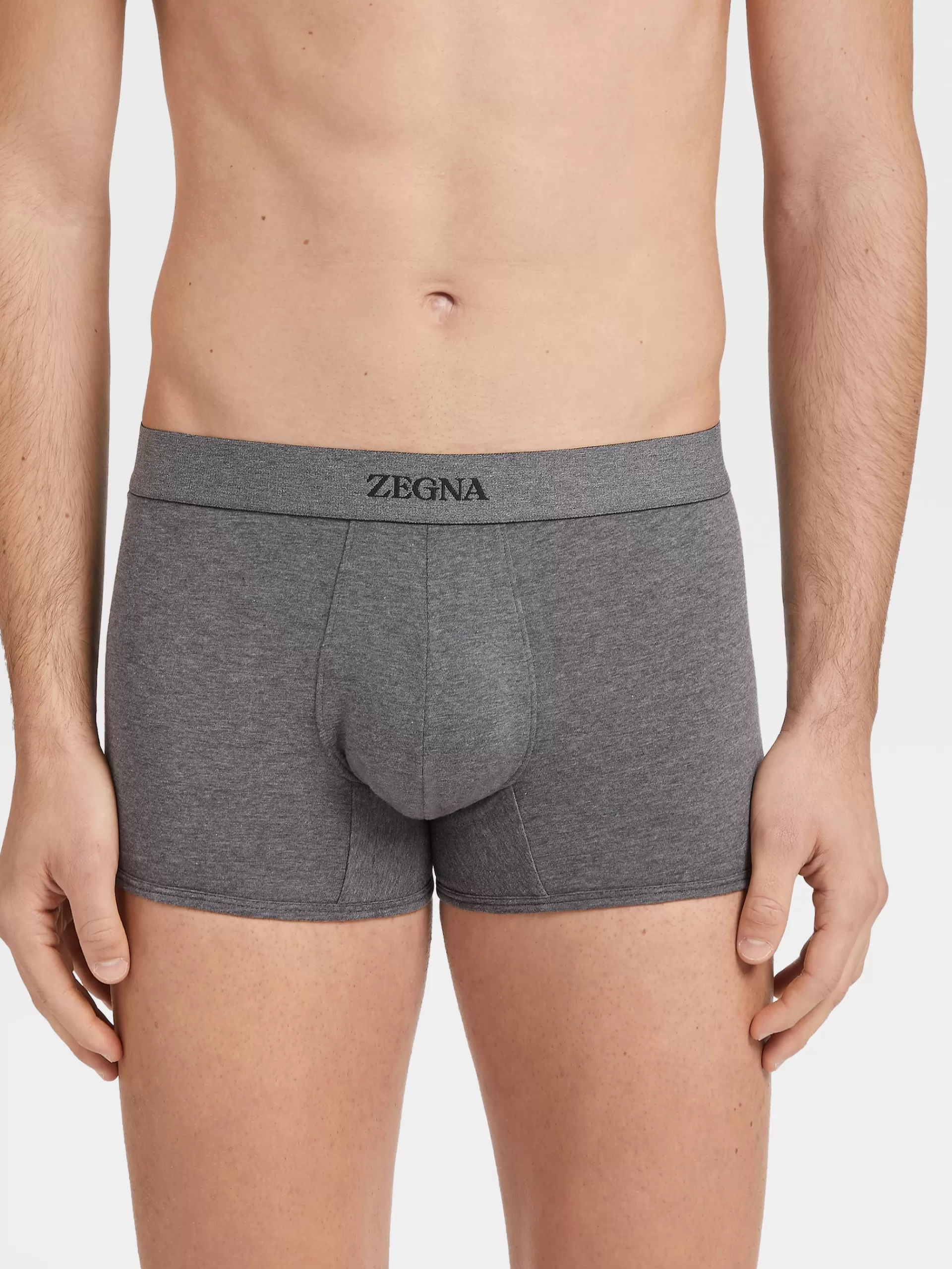 ZEGNA Roupa Interior E Meias^Boxers No Tom Em Algodao Elastico Cinzento Mesclado