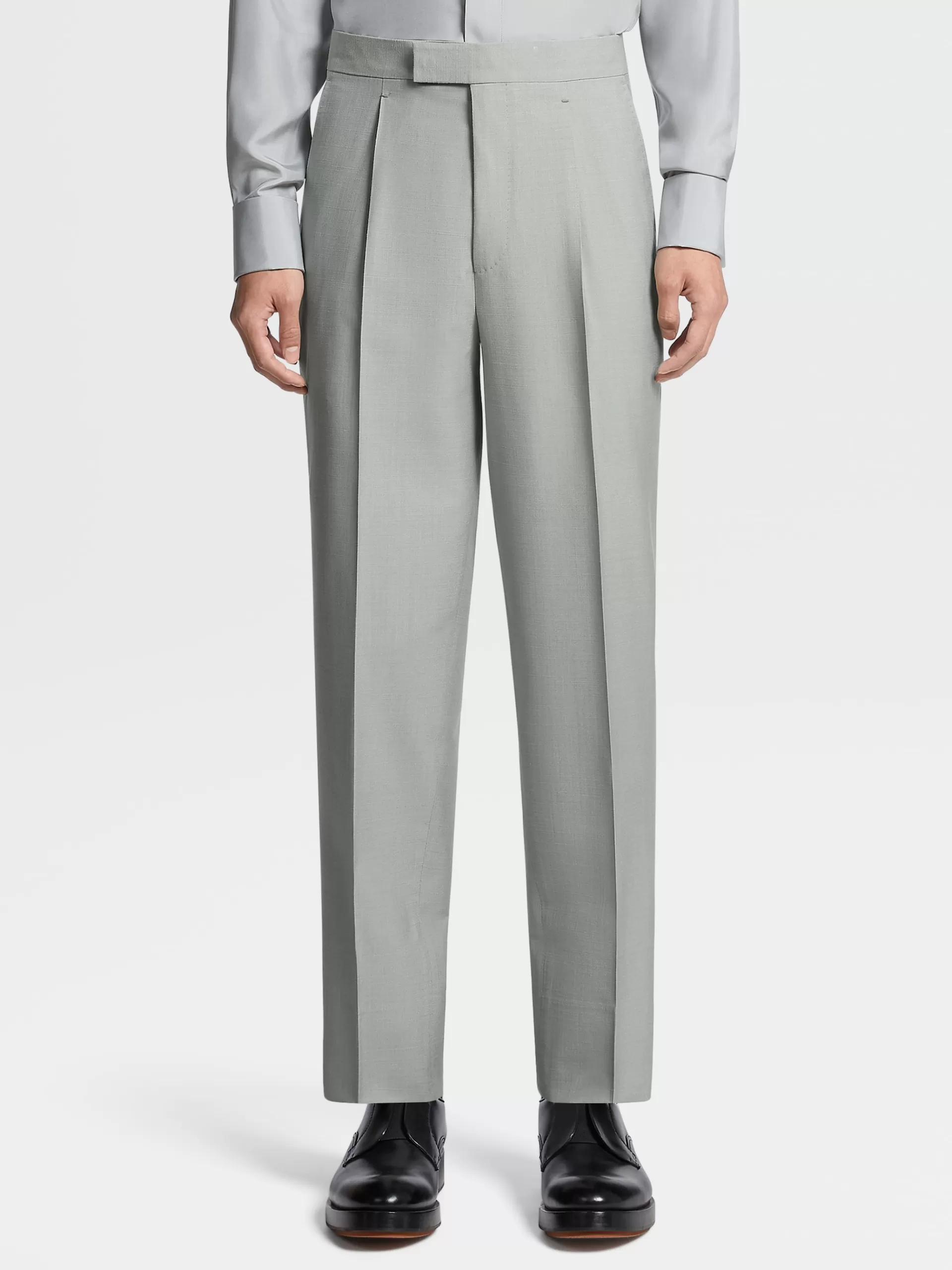 ZEGNA Calças^Calças De Cerimonia Azul-Claras Em Seda E La Com Prega Azul-Claro