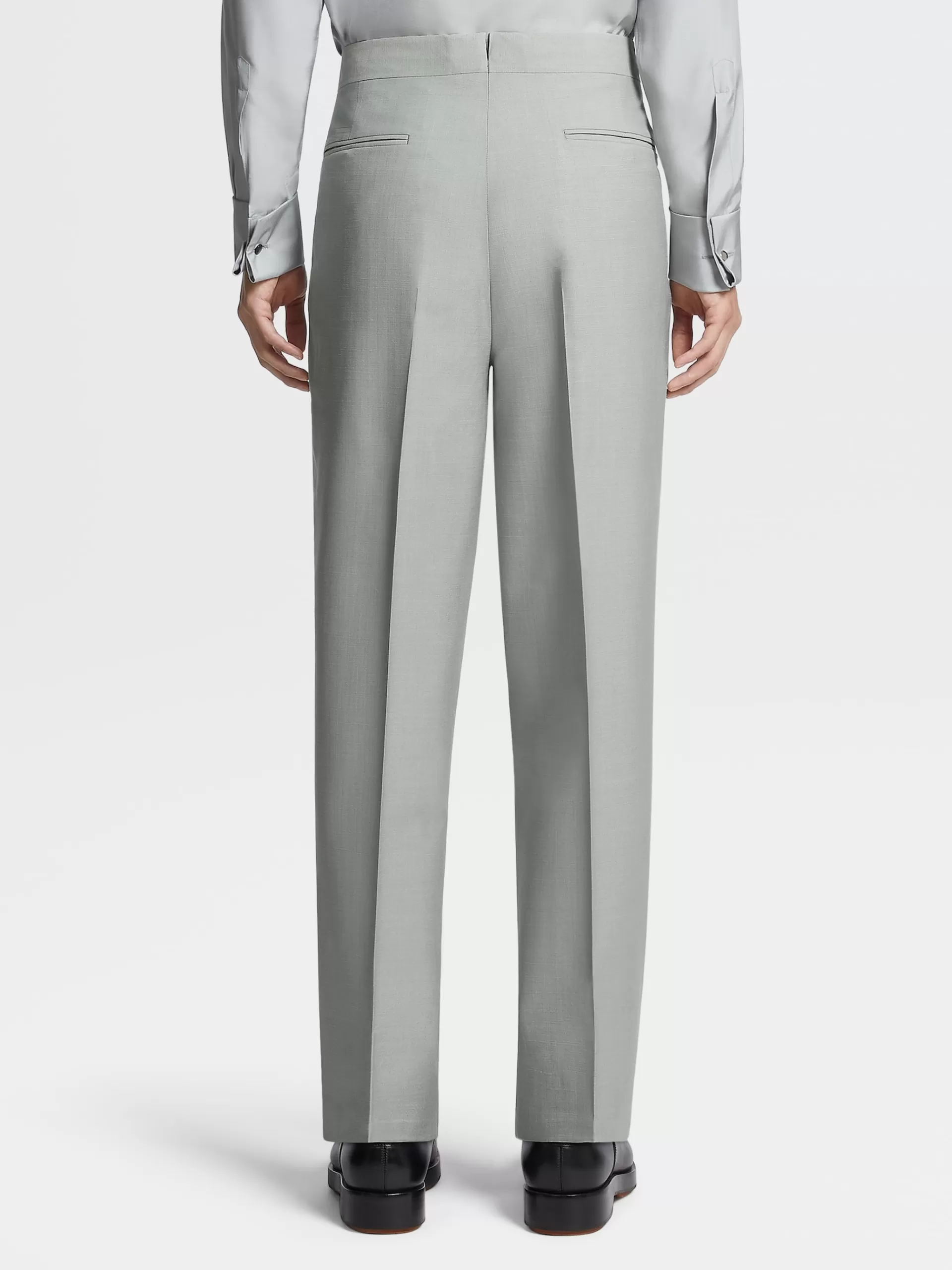 ZEGNA Calças^Calças De Cerimonia Azul-Claras Em Seda E La Com Prega Azul-Claro