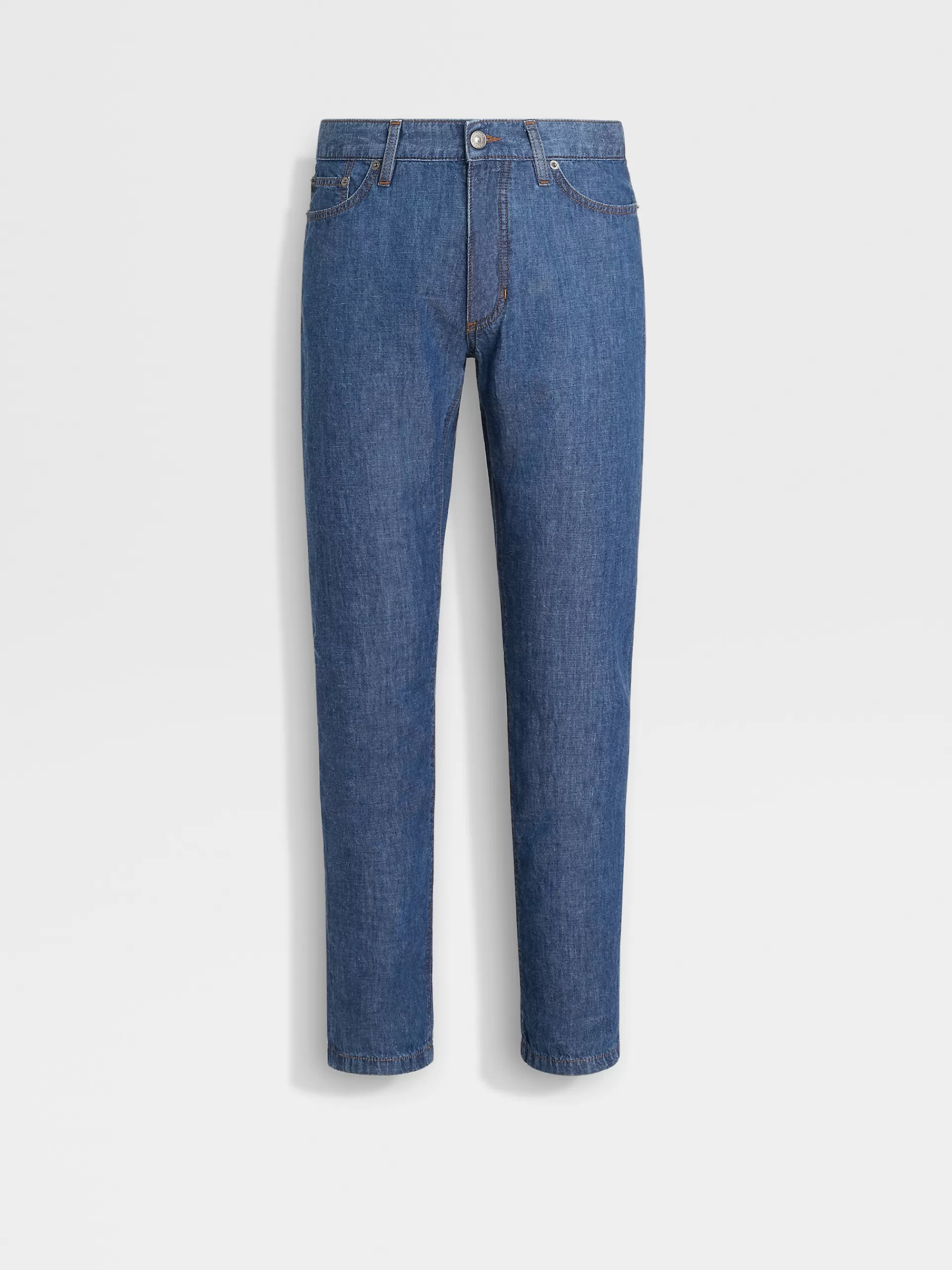ZEGNA Jeans^Calças De Ganga Azul-Escuras Desbotadas Em Algodao E Linho Com 5 Bolsos Azul-Escuro