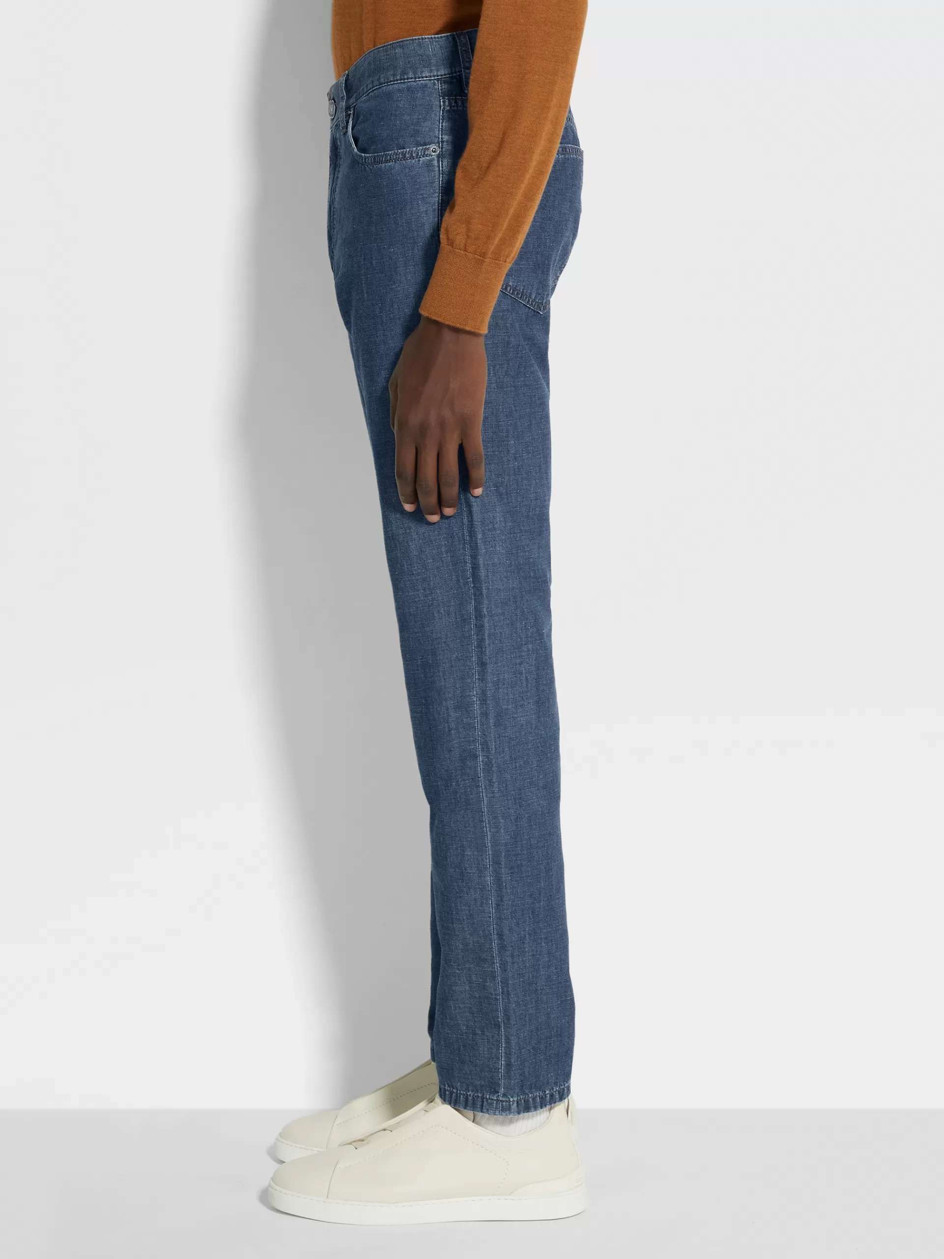 ZEGNA Jeans^Calças De Ganga Azul-Escuras Desbotadas Em Algodao E Linho Com 5 Bolsos Azul-Escuro