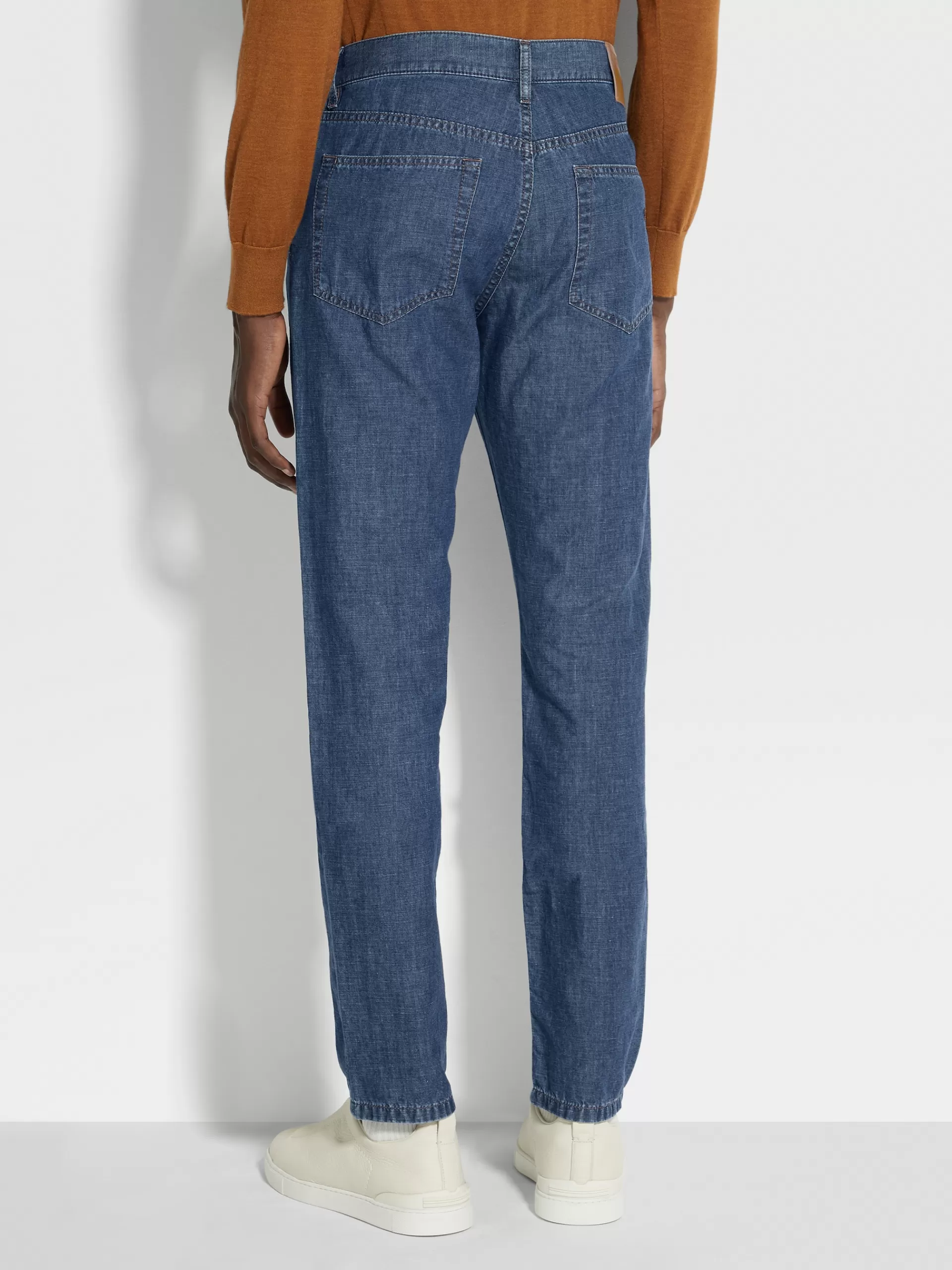 ZEGNA Jeans^Calças De Ganga Azul-Escuras Desbotadas Em Algodao E Linho Com 5 Bolsos Azul-Escuro