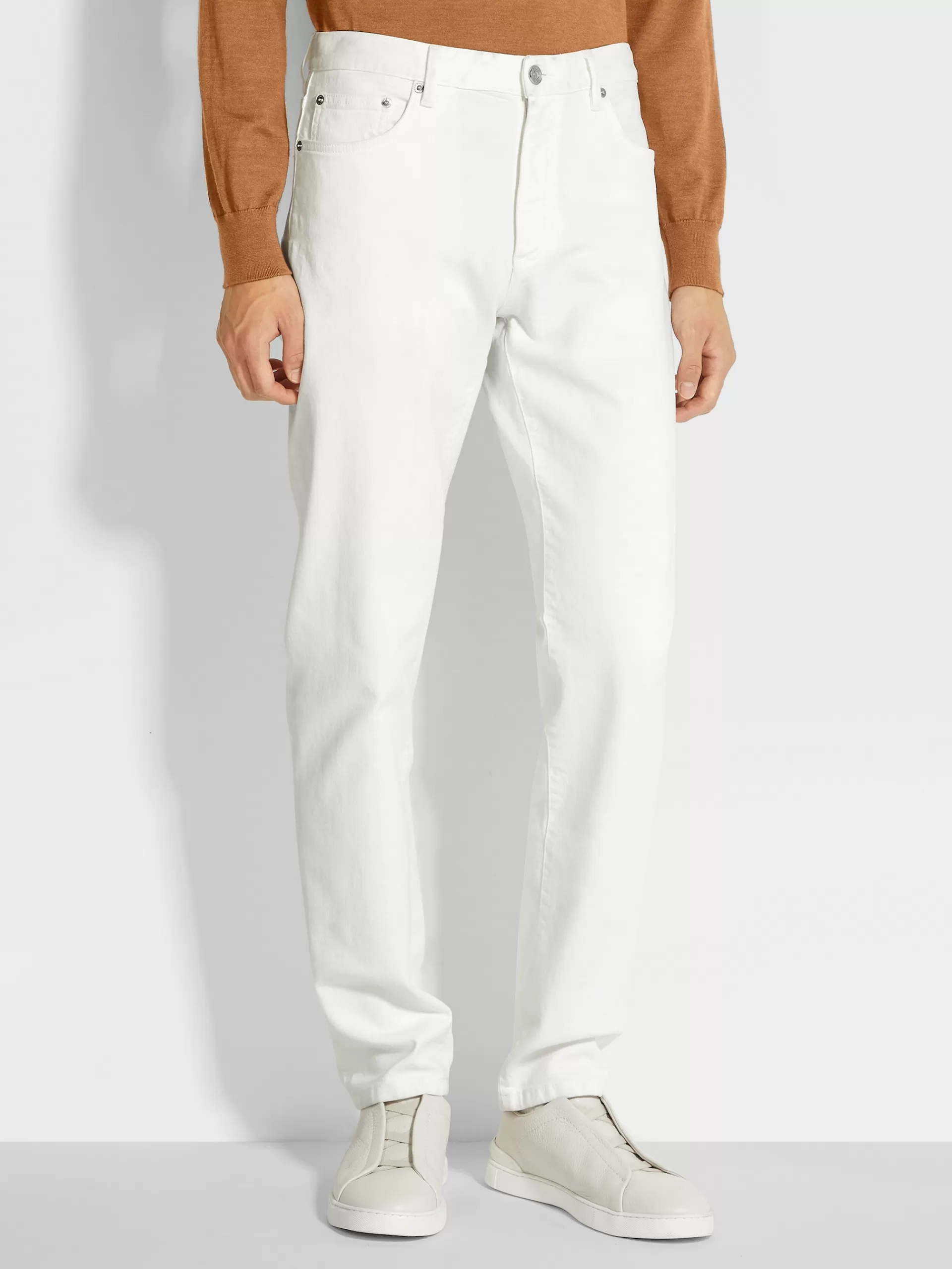 ZEGNA Jeans^Calças De Ganga City Em Algodao Confortavel Com Lavagem Simples E 5 Bolsos Brancas Branco