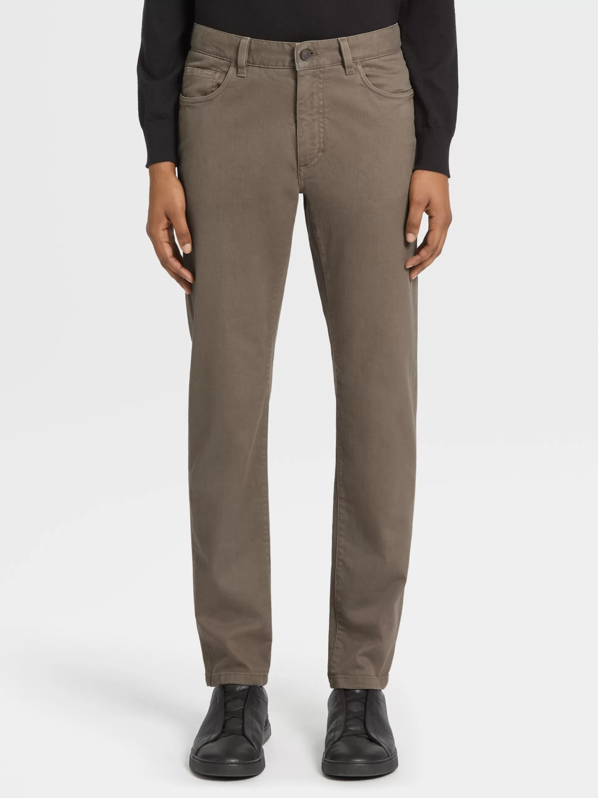 ZEGNA Jeans^Calças De Ganga City Em Algodao Elastico Deslavado Com 5 Bolsos No Tom Cinza-Acastanhado Claro Cinzento-Acastanhado Claro