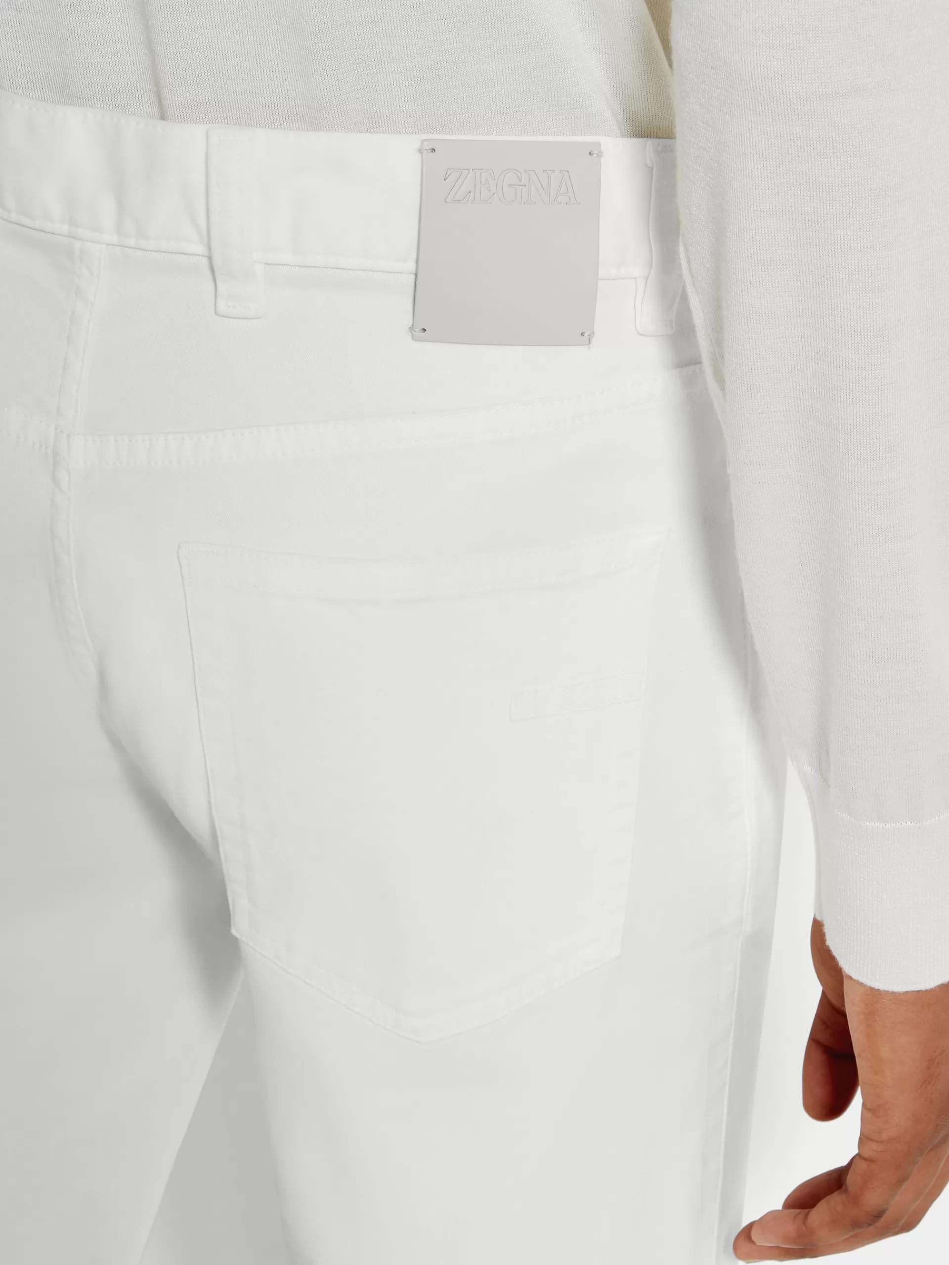 ZEGNA Jeans^Calças De Ganga City Em Gabardina De Algodao Elastico Com Tingimento Em Peca E 5 Bolsos Brancas Branco