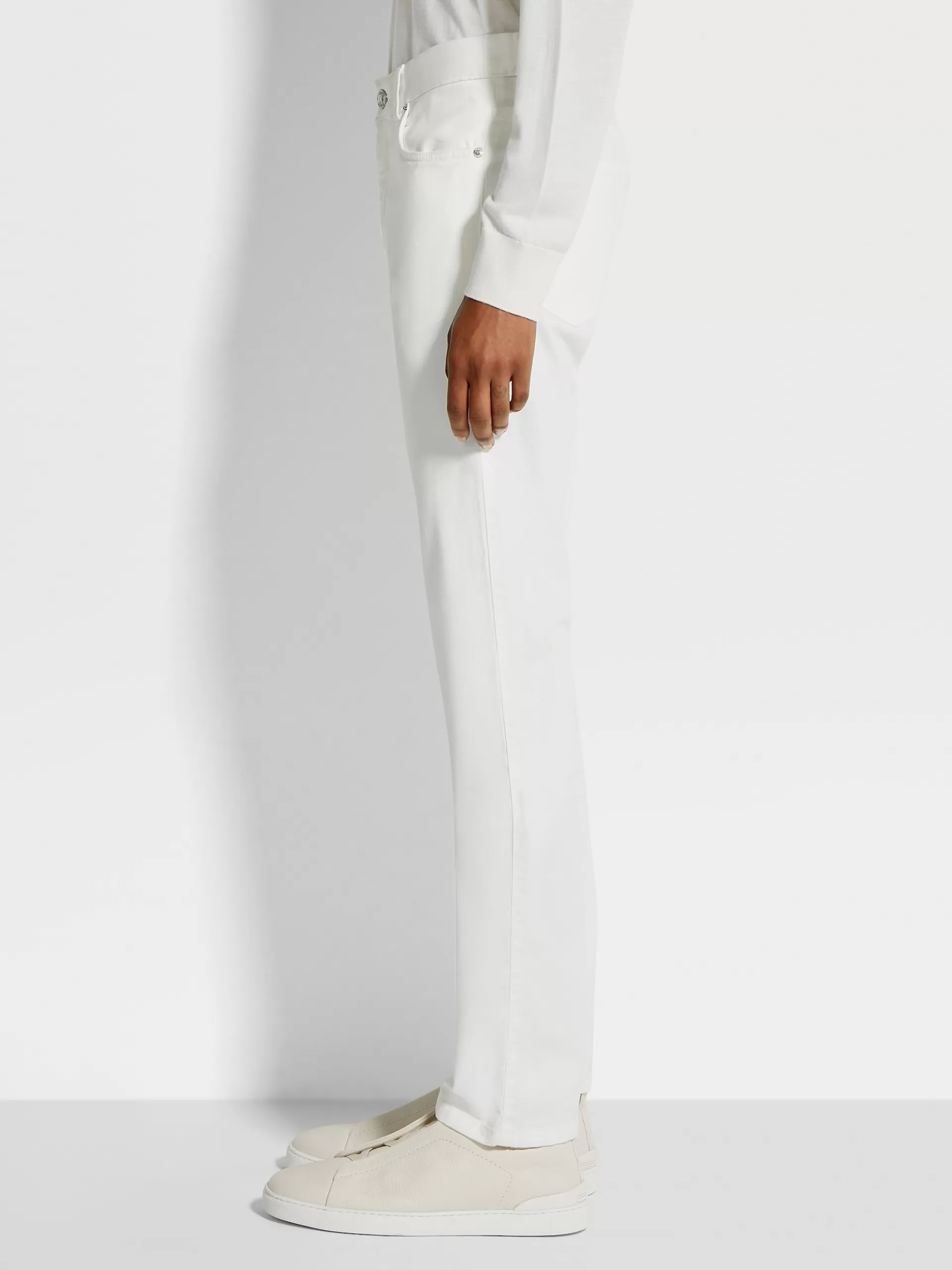 ZEGNA Jeans^Calças De Ganga City Em Gabardina De Algodao Elastico Com Tingimento Em Peca E 5 Bolsos Brancas Branco