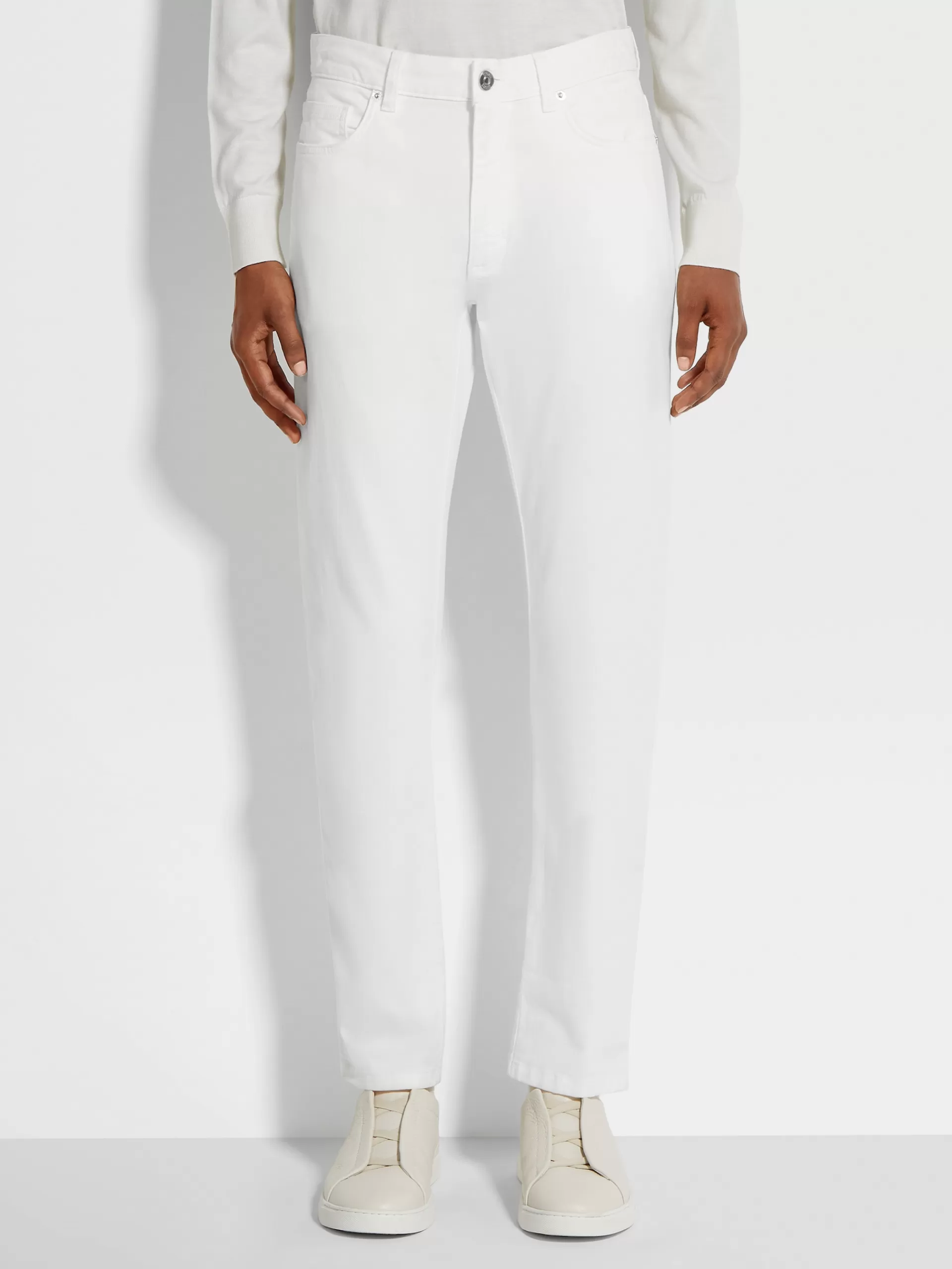 ZEGNA Jeans^Calças De Ganga City Em Gabardina De Algodao Elastico Com Tingimento Em Peca E 5 Bolsos Brancas Branco