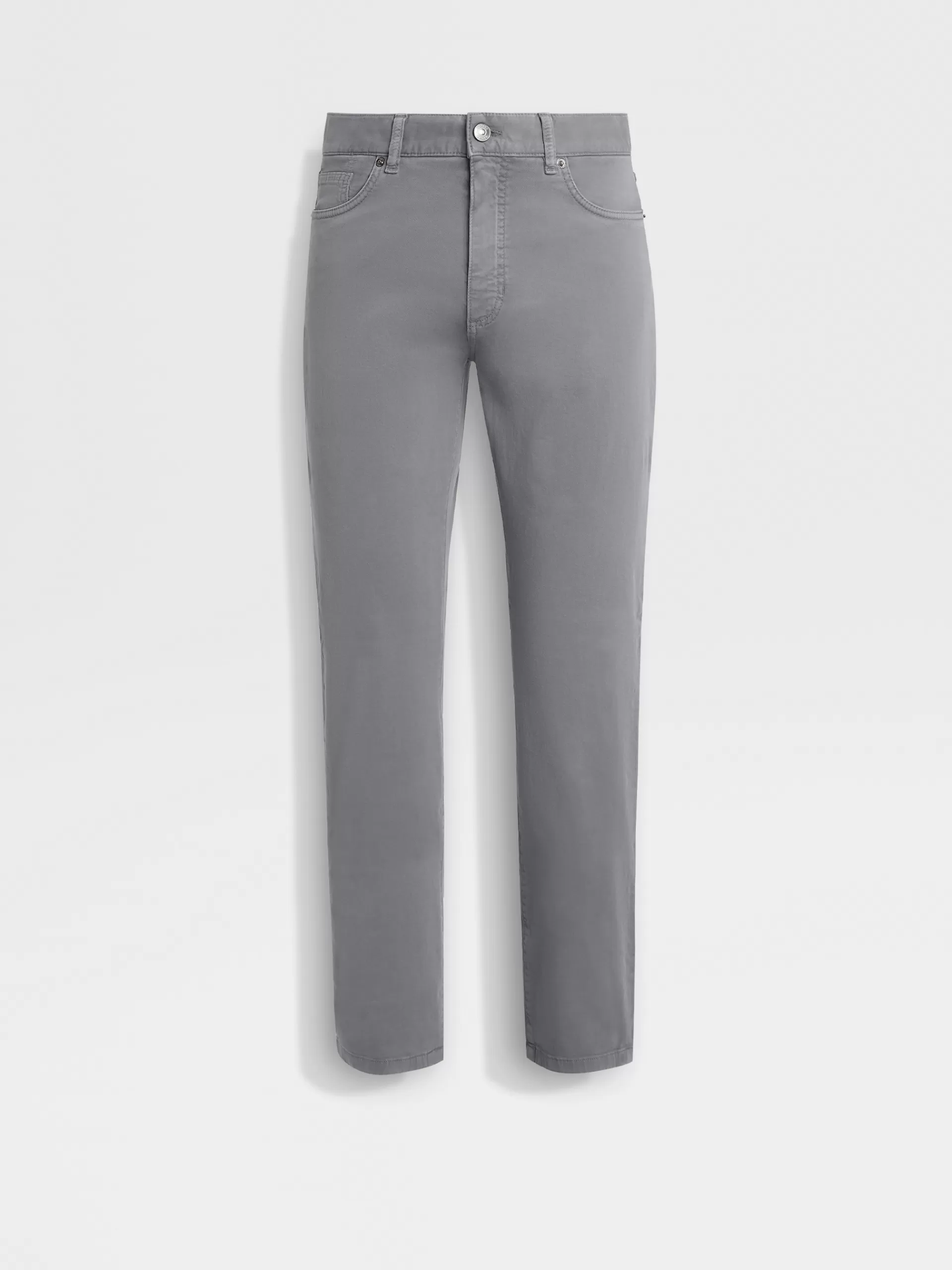ZEGNA Jeans^Calças De Ganga City Em Gabardina De Algodao Elastico Com Tingimento Em Peca E 5 Bolsos Cinza-Claras Cinzento-Claro