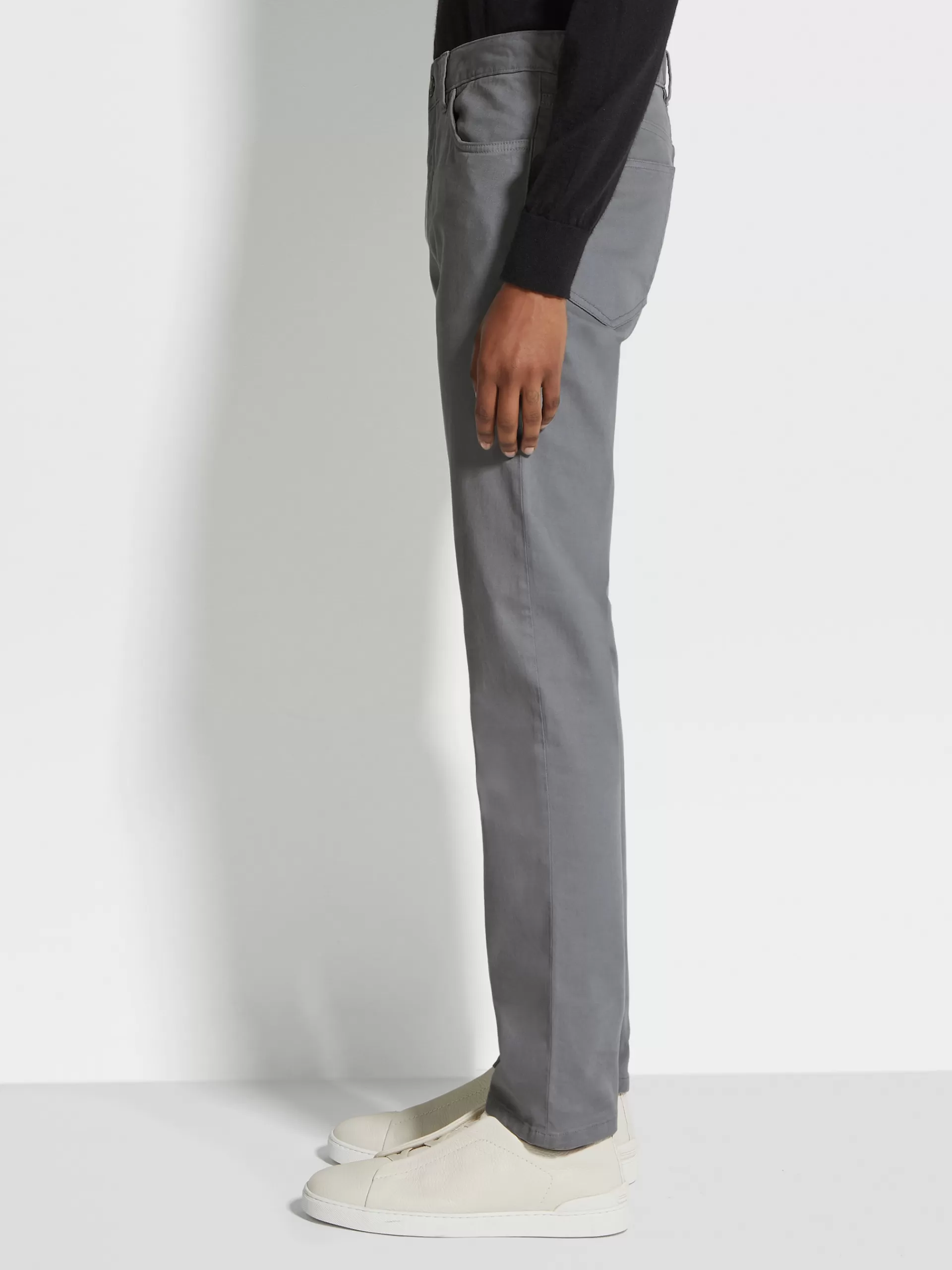 ZEGNA Jeans^Calças De Ganga City Em Gabardina De Algodao Elastico Com Tingimento Em Peca E 5 Bolsos Cinza-Claras Cinzento-Claro