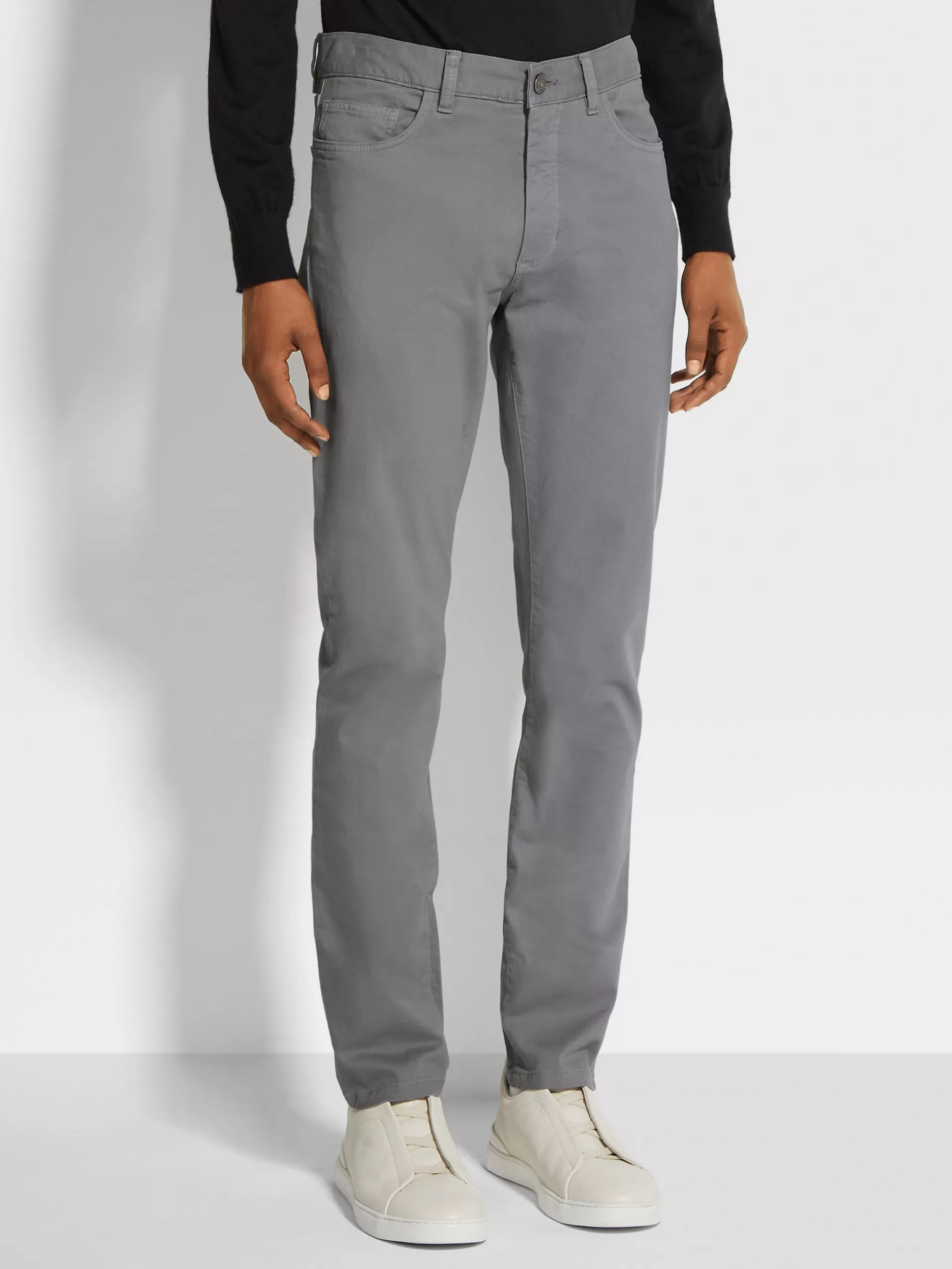 ZEGNA Jeans^Calças De Ganga City Em Gabardina De Algodao Elastico Com Tingimento Em Peca E 5 Bolsos Cinza-Claras Cinzento-Claro