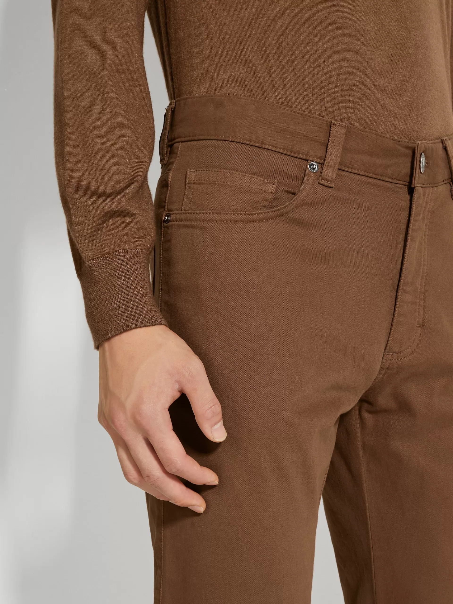 ZEGNA Jeans^Calças De Ganga City Em Gabardina De Algodao Elastico Com Tingimento Em Peca E 5 Bolsos No Tom Vicunha