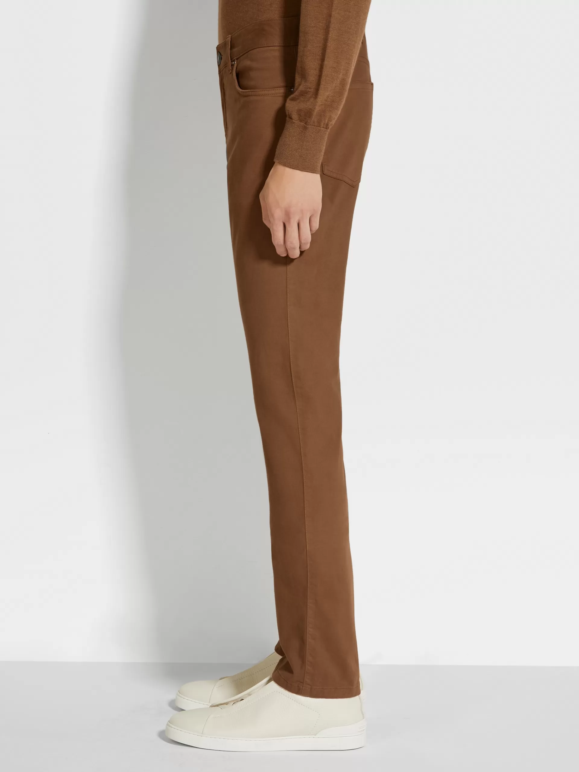ZEGNA Jeans^Calças De Ganga City Em Gabardina De Algodao Elastico Com Tingimento Em Peca E 5 Bolsos No Tom Vicunha