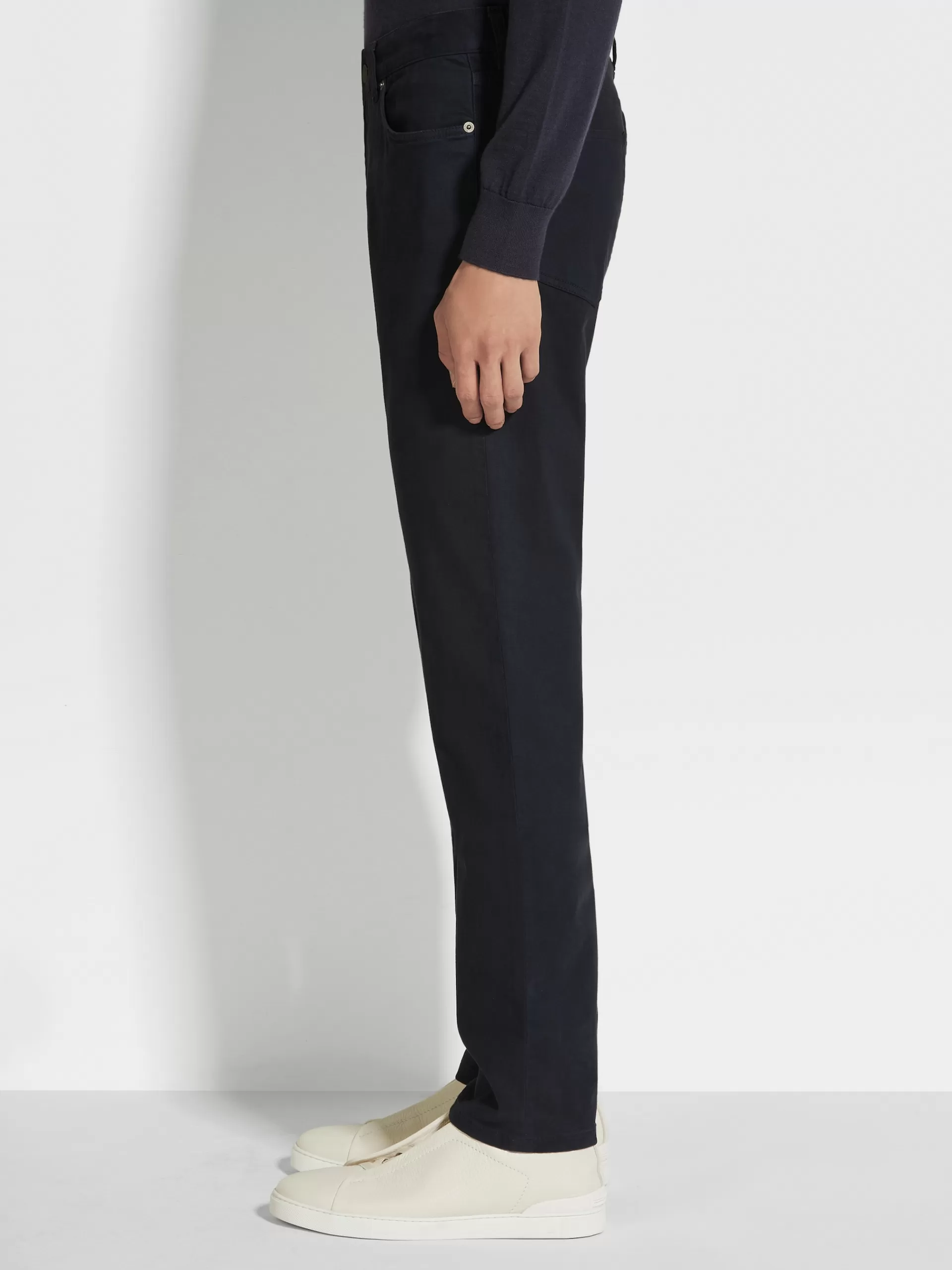 ZEGNA Jeans^Calças De Ganga City Em Gabardina De Algodao Elastico Com Tingimento Em Peca E 5 Bolsos No Tom Azul-Marinho