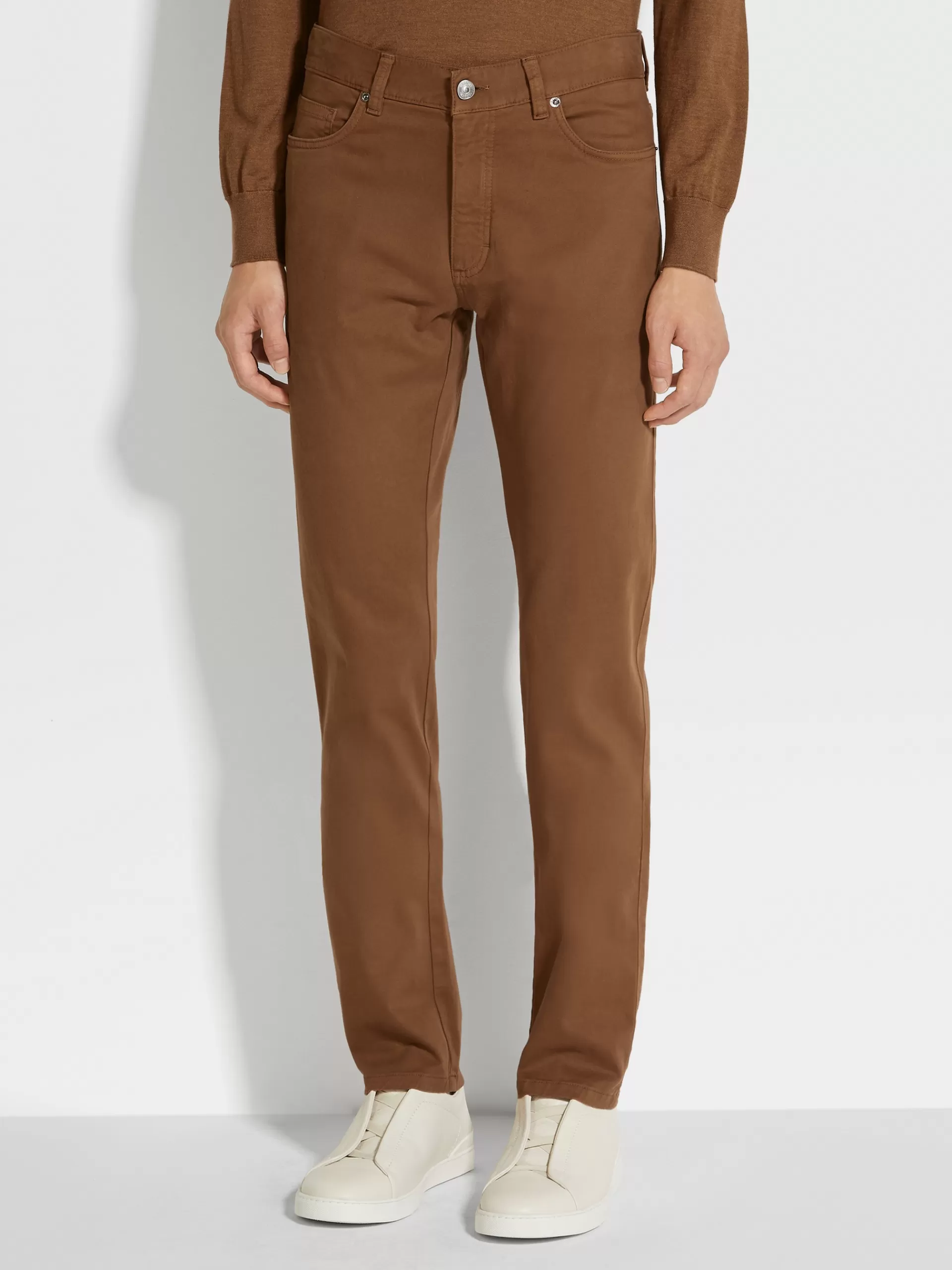 ZEGNA Jeans^Calças De Ganga City Em Gabardina De Algodao Elastico Com Tingimento Em Peca E 5 Bolsos No Tom Vicunha