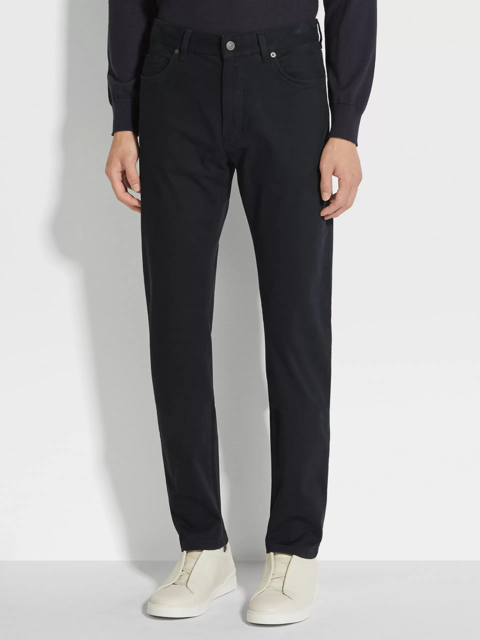 ZEGNA Jeans^Calças De Ganga City Em Gabardina De Algodao Elastico Com Tingimento Em Peca E 5 Bolsos No Tom Azul-Marinho