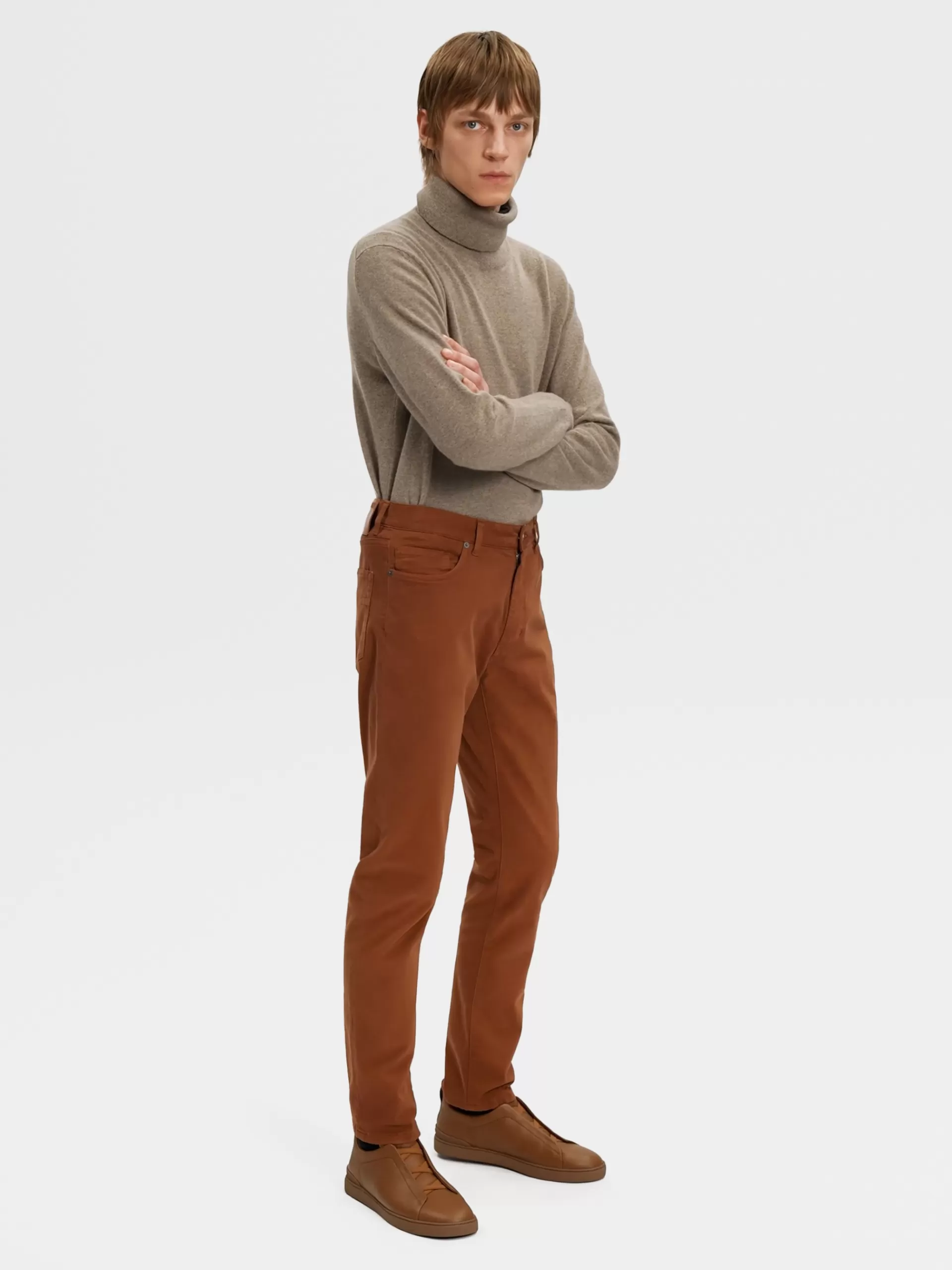 ZEGNA Jeans^Calças De Ganga City Em Gabardina De Algodao Elastico Com Tingimento Em Peca E 5 Bolsos No Tom Vicunha