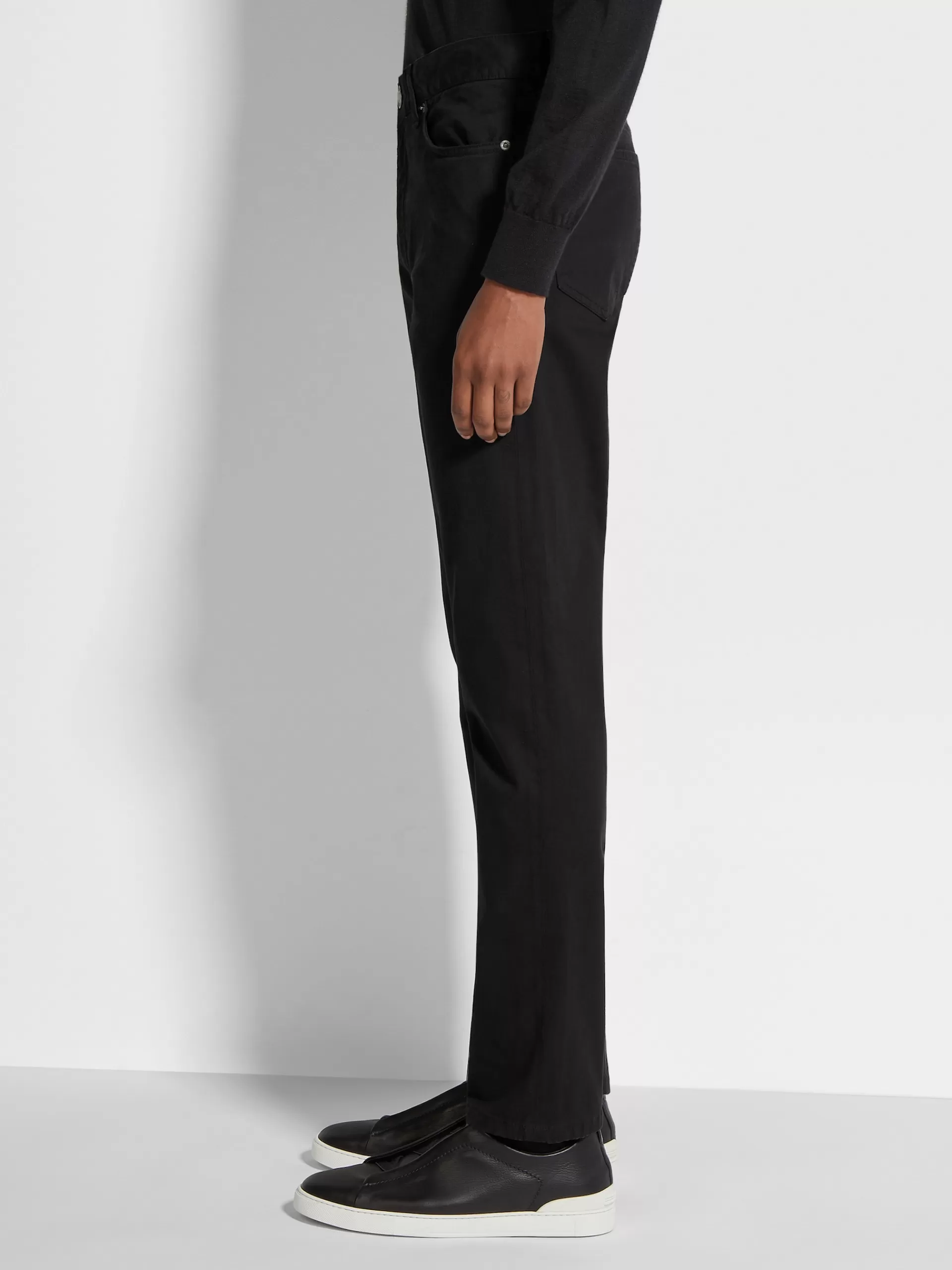 ZEGNA Jeans^Calças De Ganga City Em Gabardina De Algodao Elastico Com Tingimento Em Peca E 5 Bolsos Pretas Preto