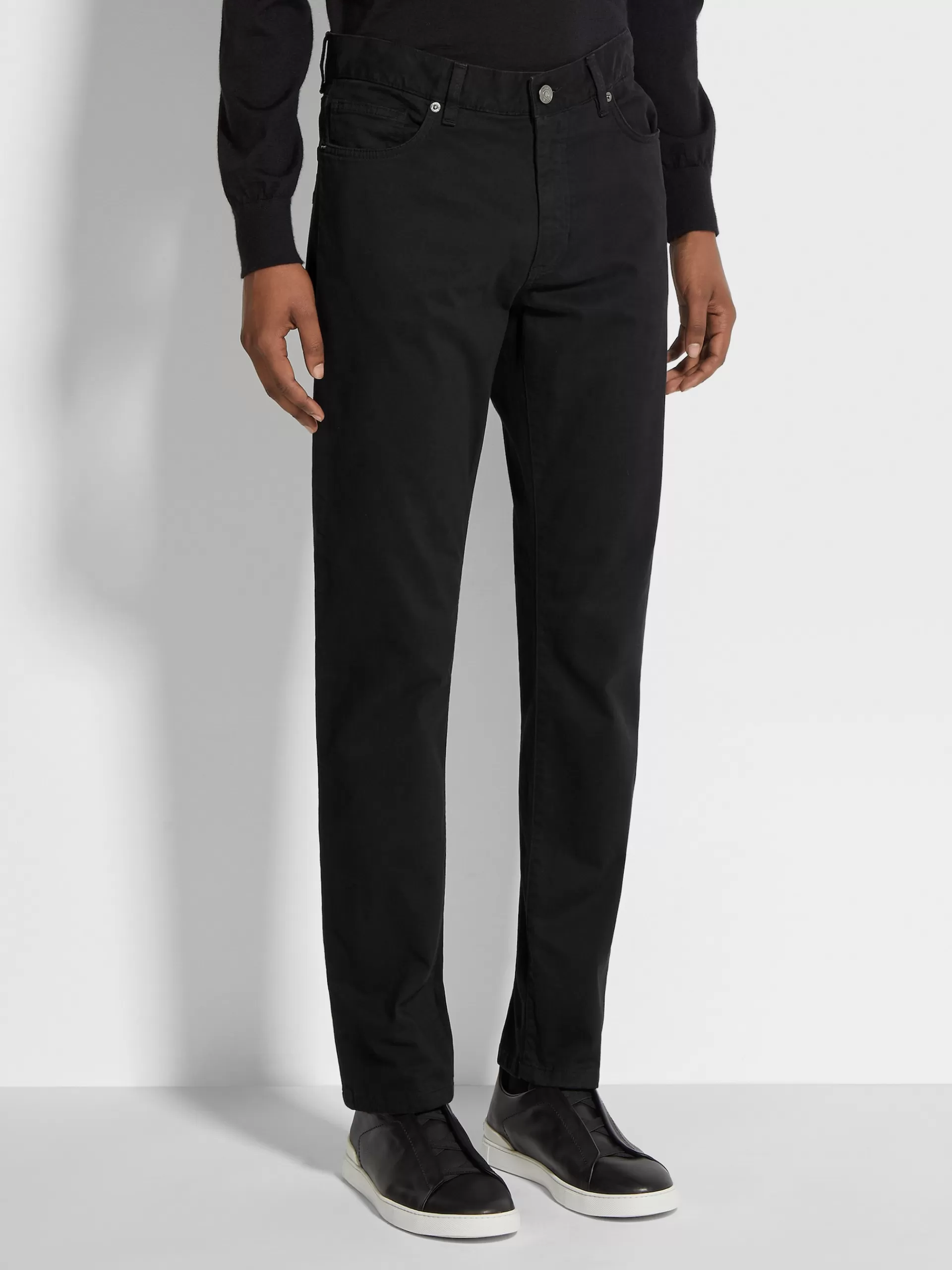 ZEGNA Jeans^Calças De Ganga City Em Gabardina De Algodao Elastico Com Tingimento Em Peca E 5 Bolsos Pretas Preto