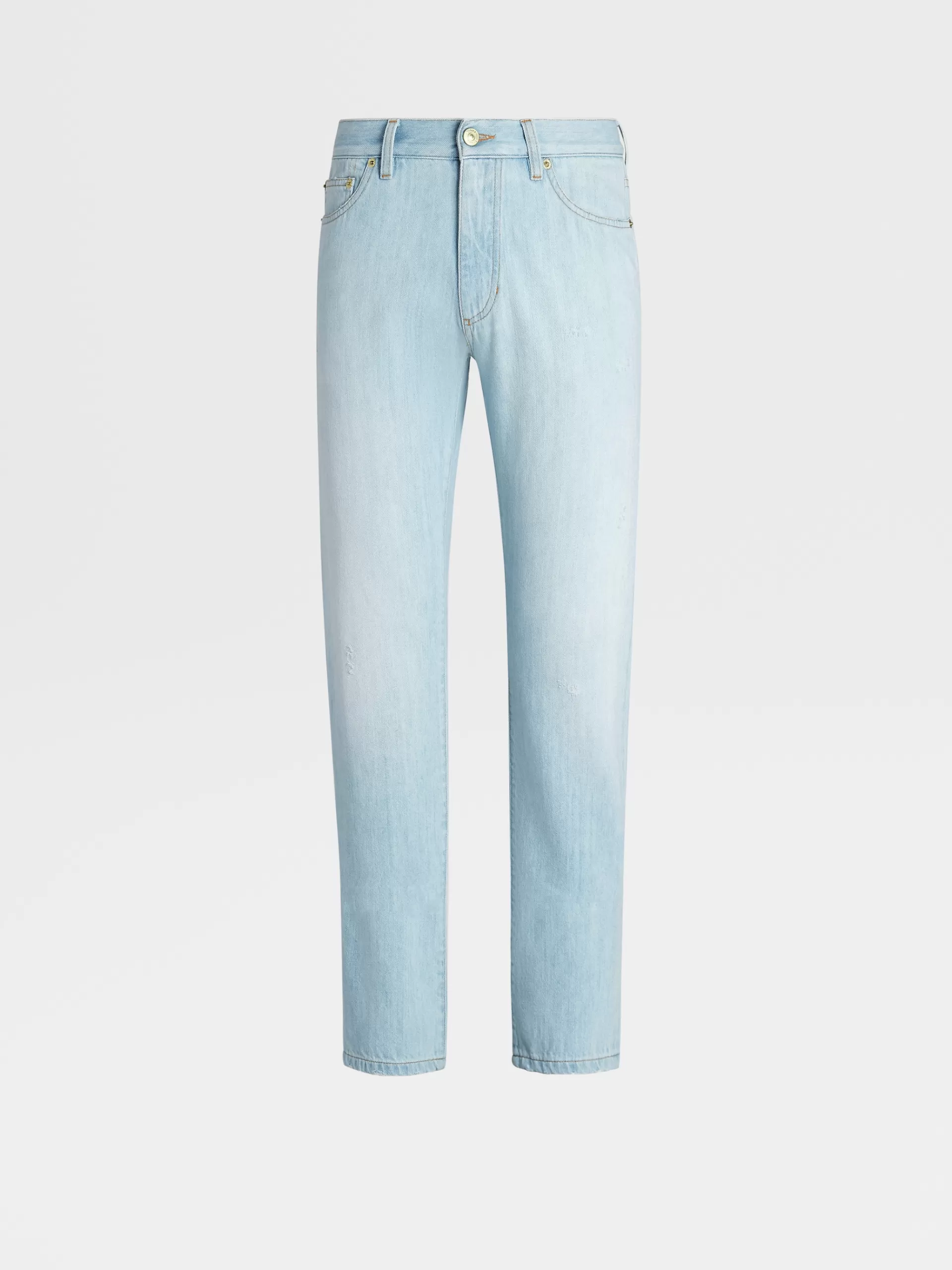 ZEGNA Jeans^Calças De Ganga Em Algodao Com Efeito Desbotado E 5 Bolsos No Tom Azul-Claro
