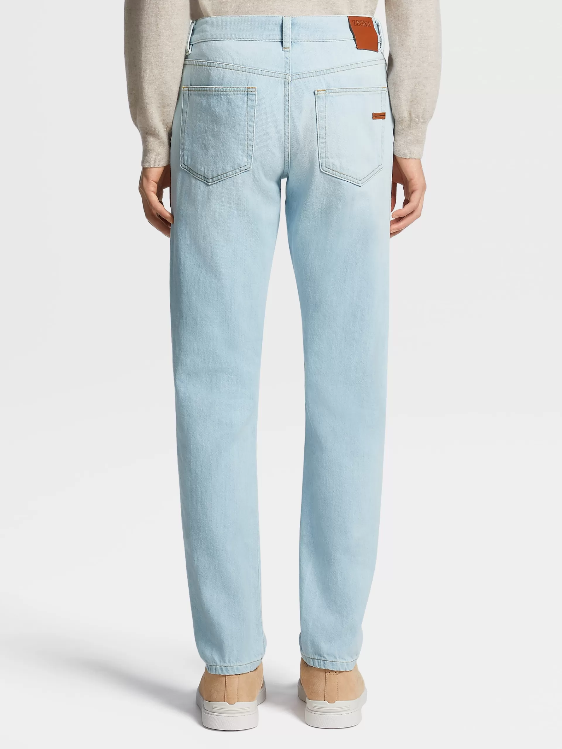 ZEGNA Jeans^Calças De Ganga Em Algodao Com Efeito Desbotado E 5 Bolsos No Tom Azul-Claro