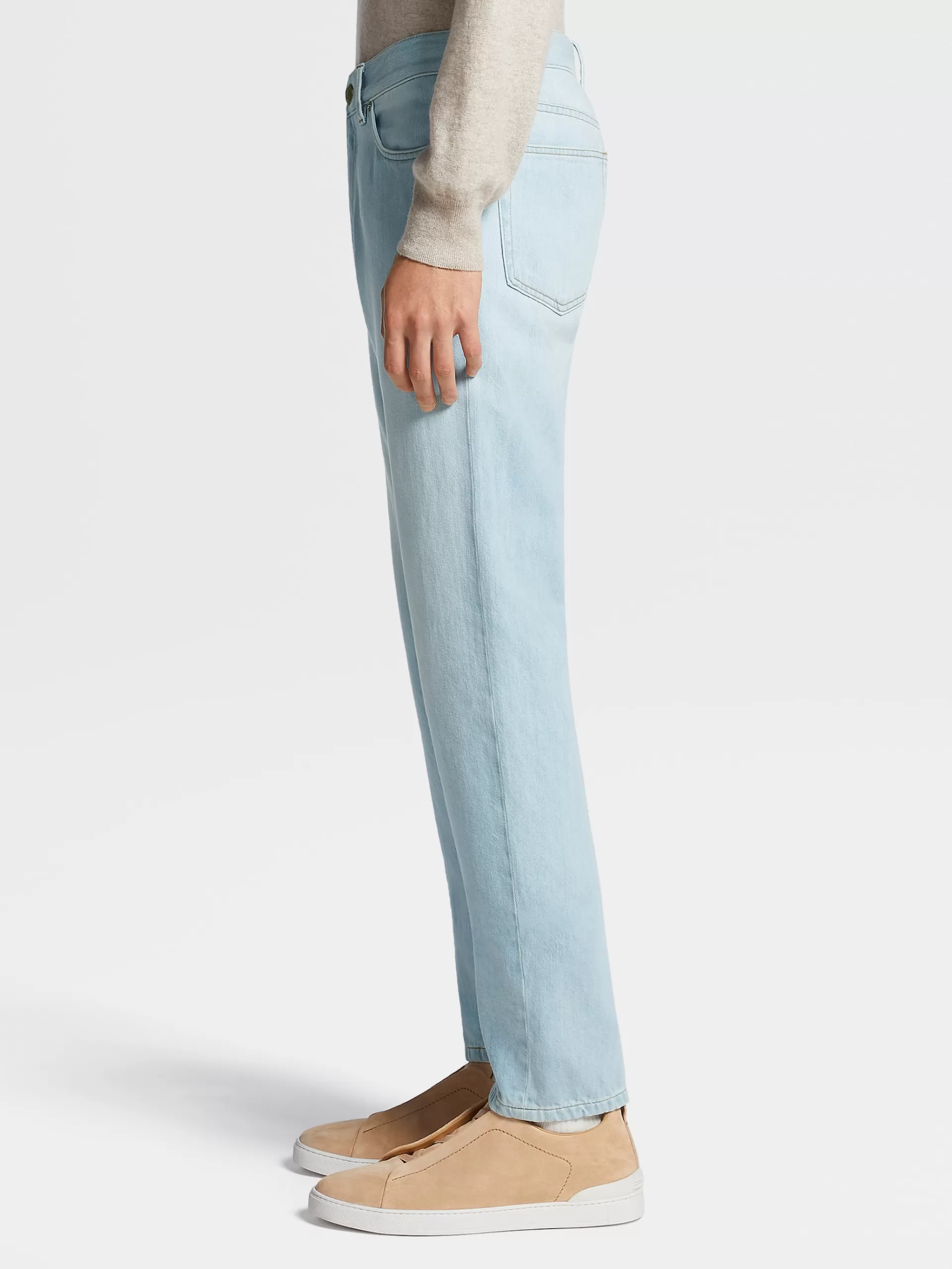 ZEGNA Jeans^Calças De Ganga Em Algodao Com Efeito Desbotado E 5 Bolsos No Tom Azul-Claro