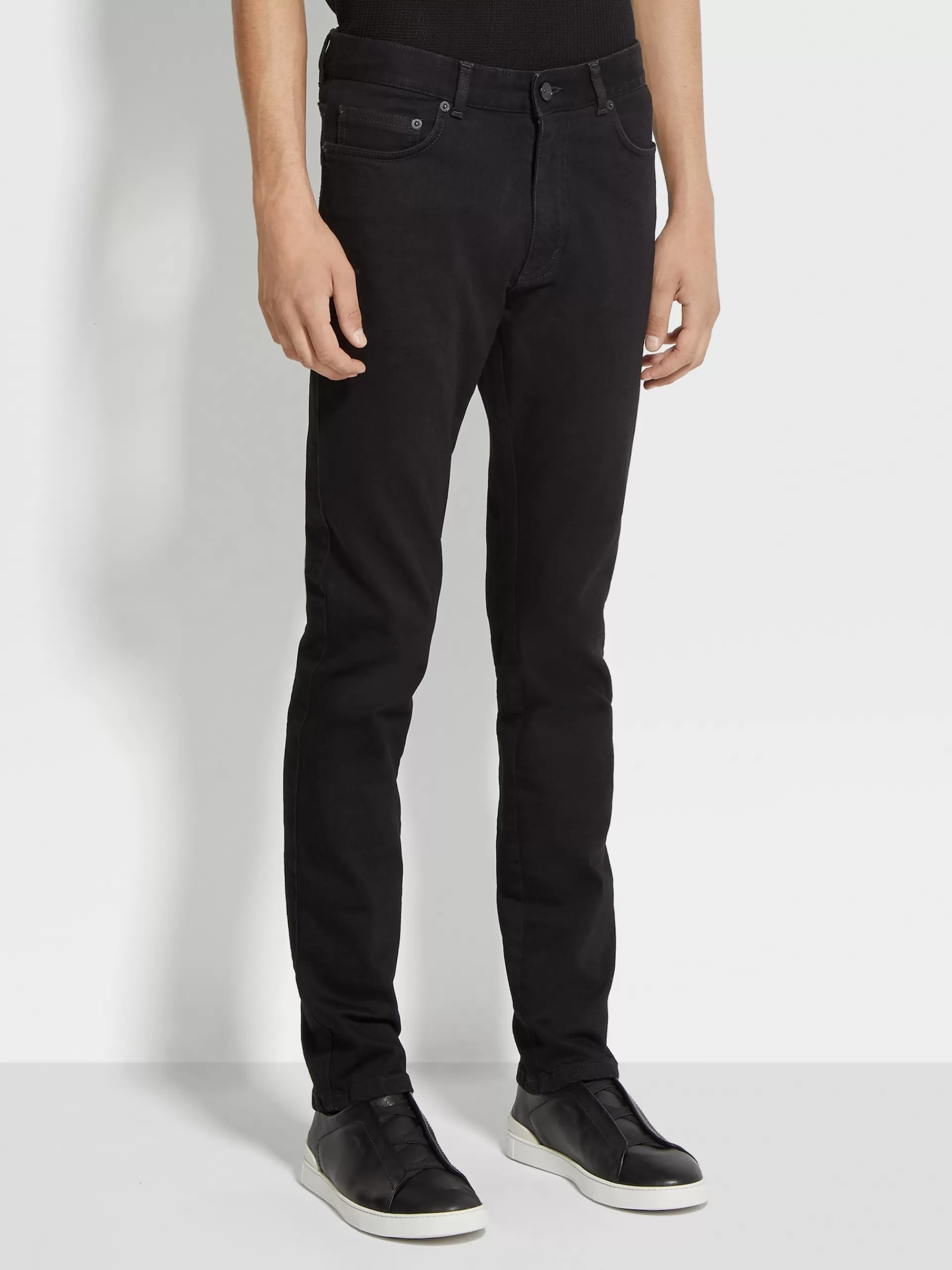 ZEGNA Jeans^Calças De Ganga Em Algodao Confortavel Com Lavagem Simples E 5 Bolsos Preto