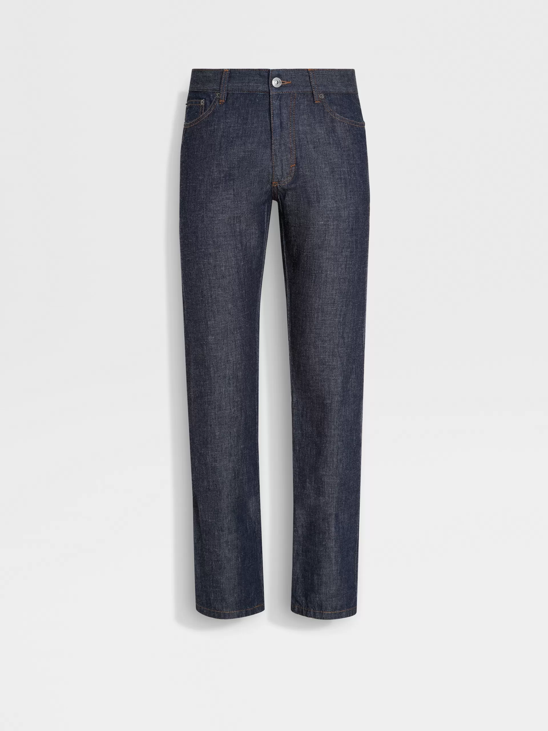 ZEGNA Jeans^Calças De Ganga Em Algodao E Linho Com Lavagem Azul-Escura E 5 Bolsos Azul-Escuro