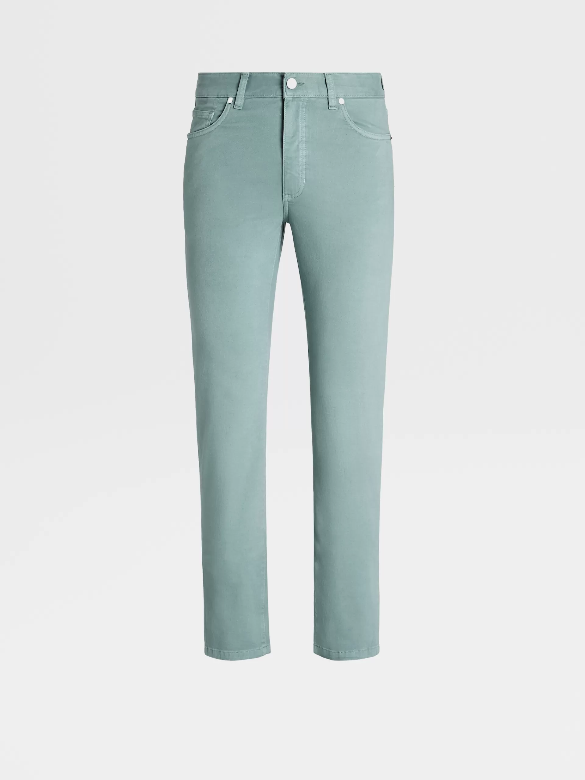 ZEGNA Jeans^Calças De Ganga Em Gabardina De Algodao Elastico Com 5 Bolsos Na Cor Verde-Agua