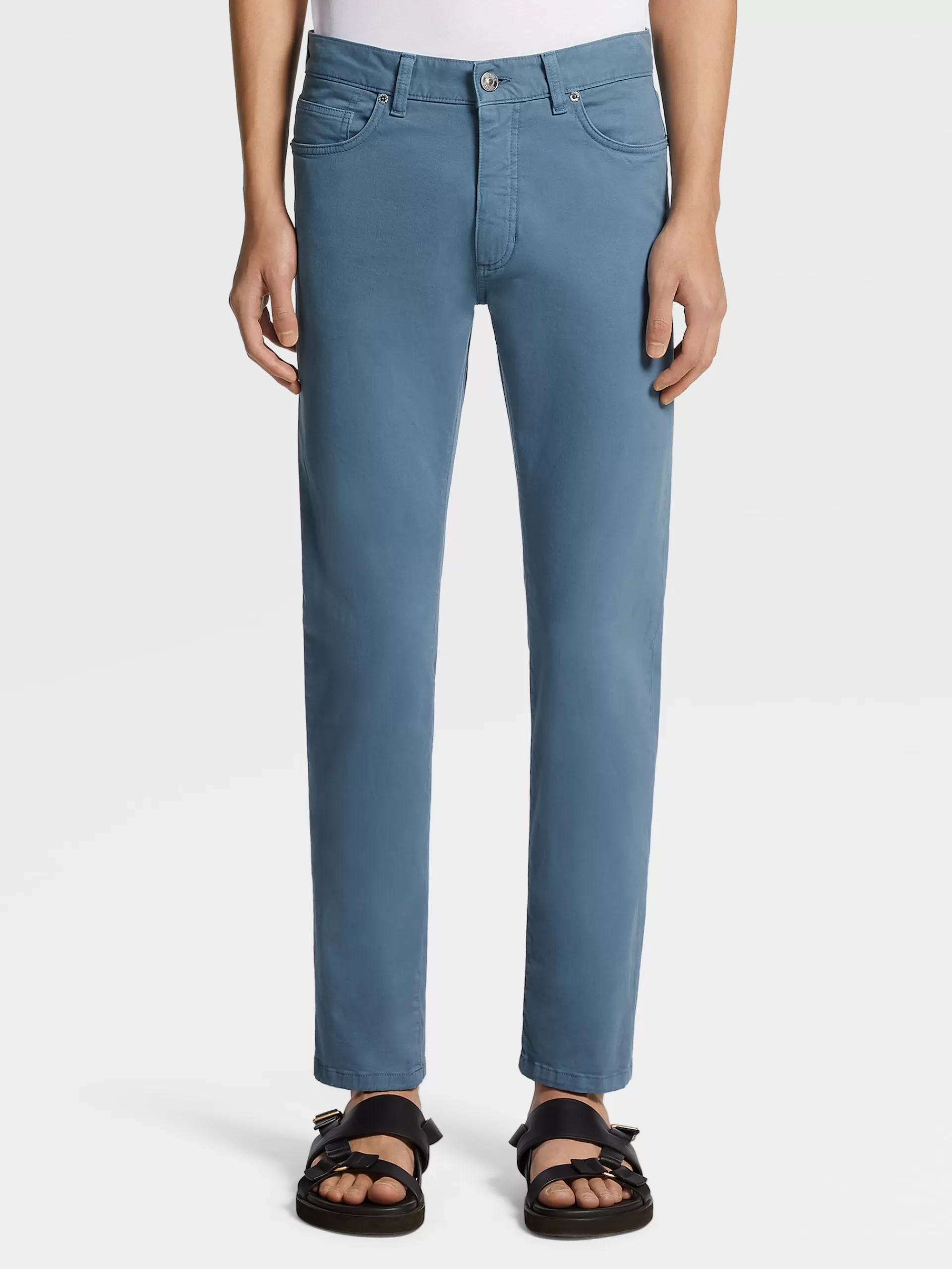 ZEGNA Jeans^Calças De Ganga Em Gabardina De Algodao Elastico Com 5 Bolsos Na Cor Azul-Petroleo Claro