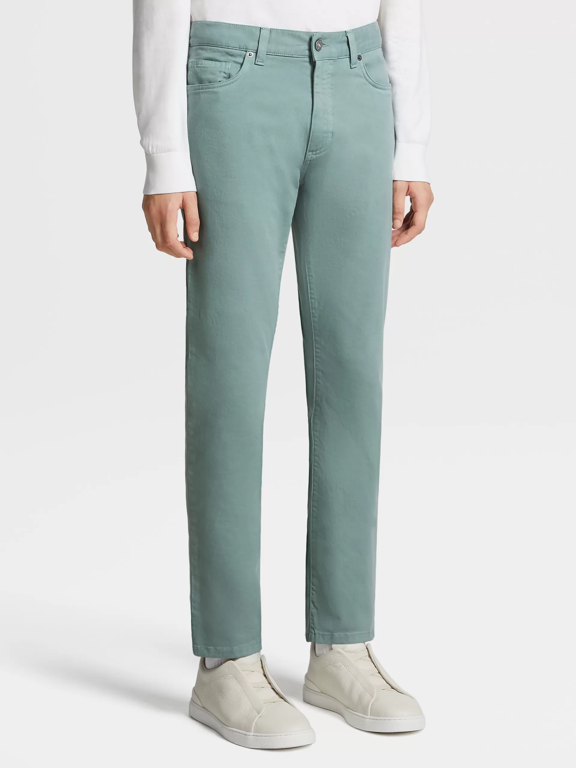 ZEGNA Jeans^Calças De Ganga Em Gabardina De Algodao Elastico Com 5 Bolsos Na Cor Verde-Agua