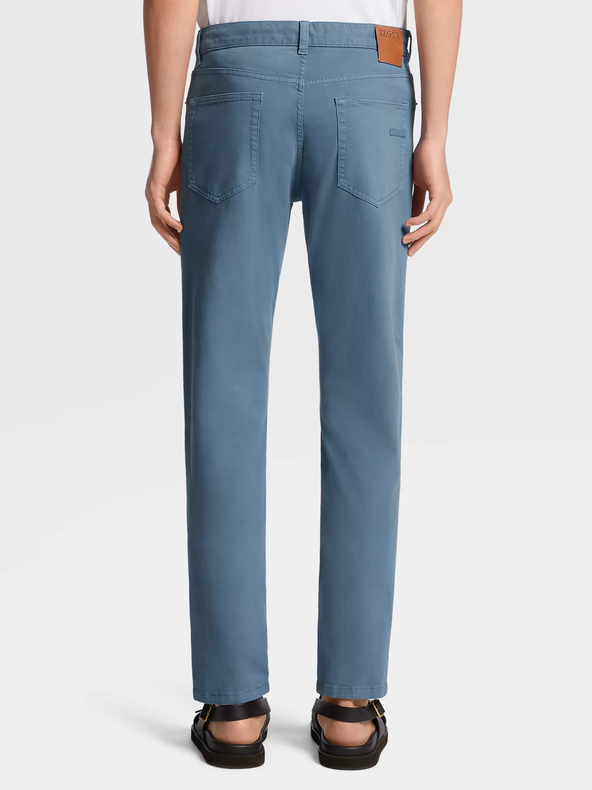 ZEGNA Jeans^Calças De Ganga Em Gabardina De Algodao Elastico Com 5 Bolsos Na Cor Azul-Petroleo Claro