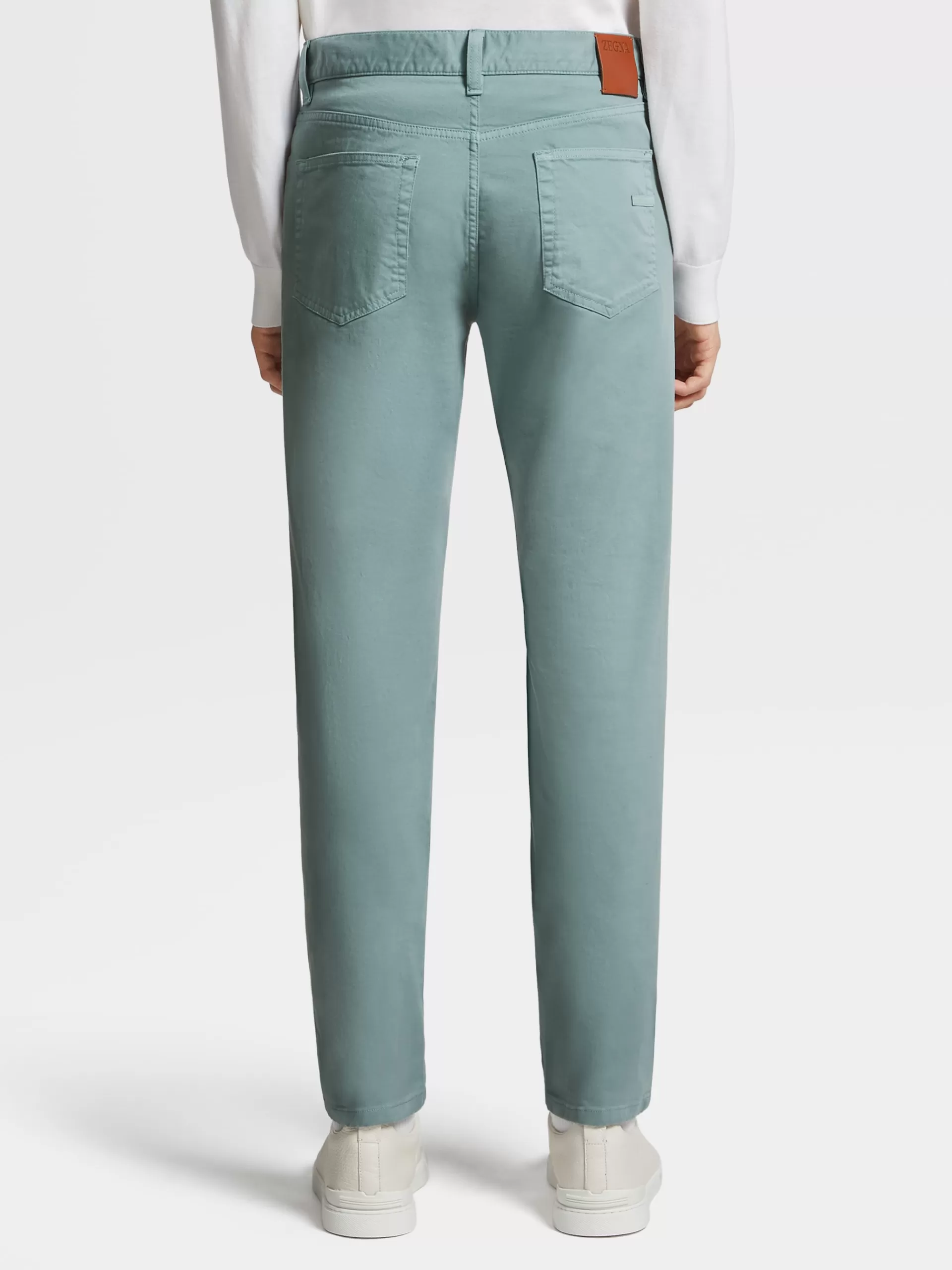 ZEGNA Jeans^Calças De Ganga Em Gabardina De Algodao Elastico Com 5 Bolsos Na Cor Verde-Agua