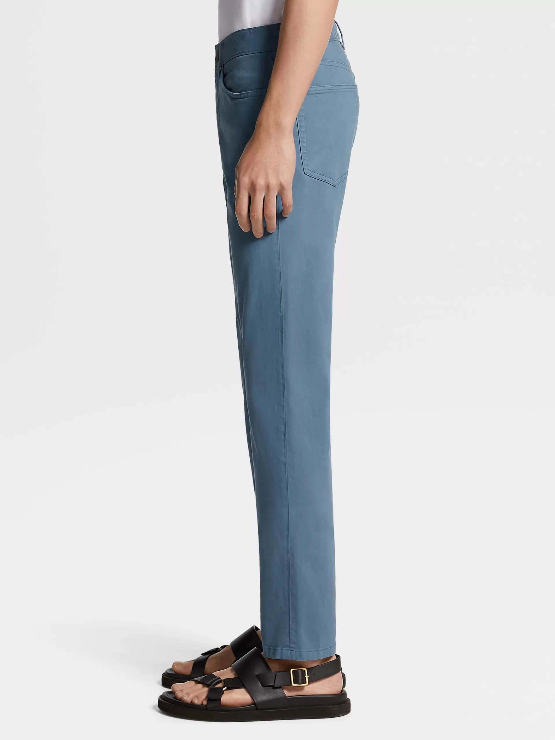 ZEGNA Jeans^Calças De Ganga Em Gabardina De Algodao Elastico Com 5 Bolsos Na Cor Azul-Petroleo Claro