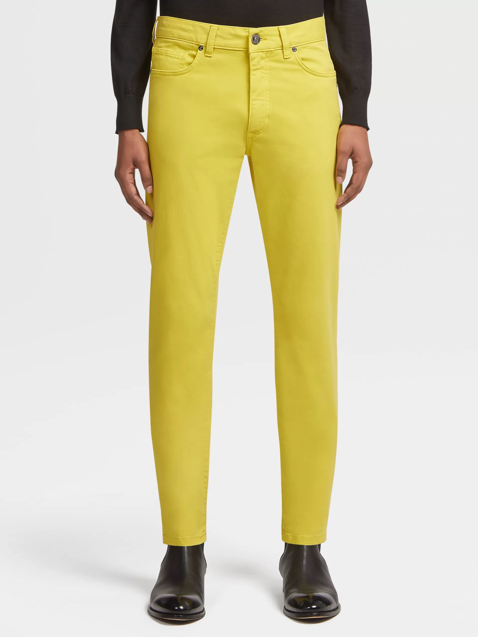 ZEGNA Jeans^Calças De Ganga Em Gabardina De Algodao Elastico Com 5 Bolsos Na Cor Amarela Amarelo