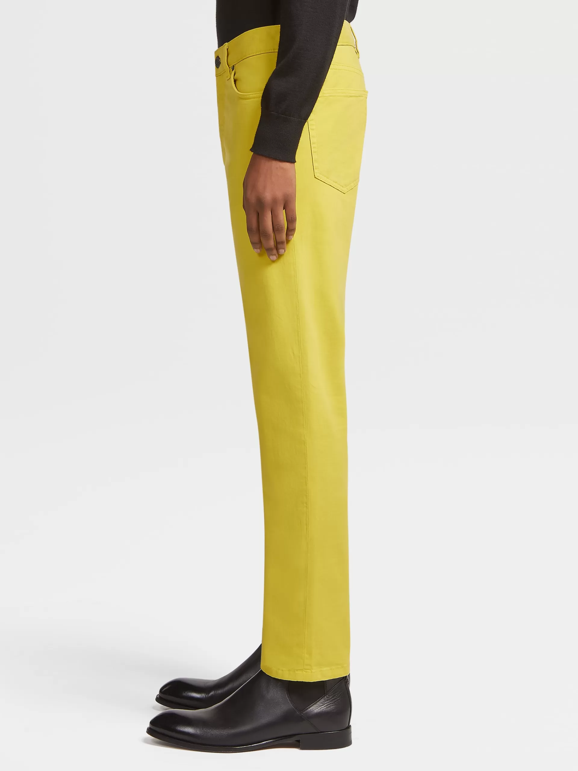 ZEGNA Jeans^Calças De Ganga Em Gabardina De Algodao Elastico Com 5 Bolsos Na Cor Amarela Amarelo