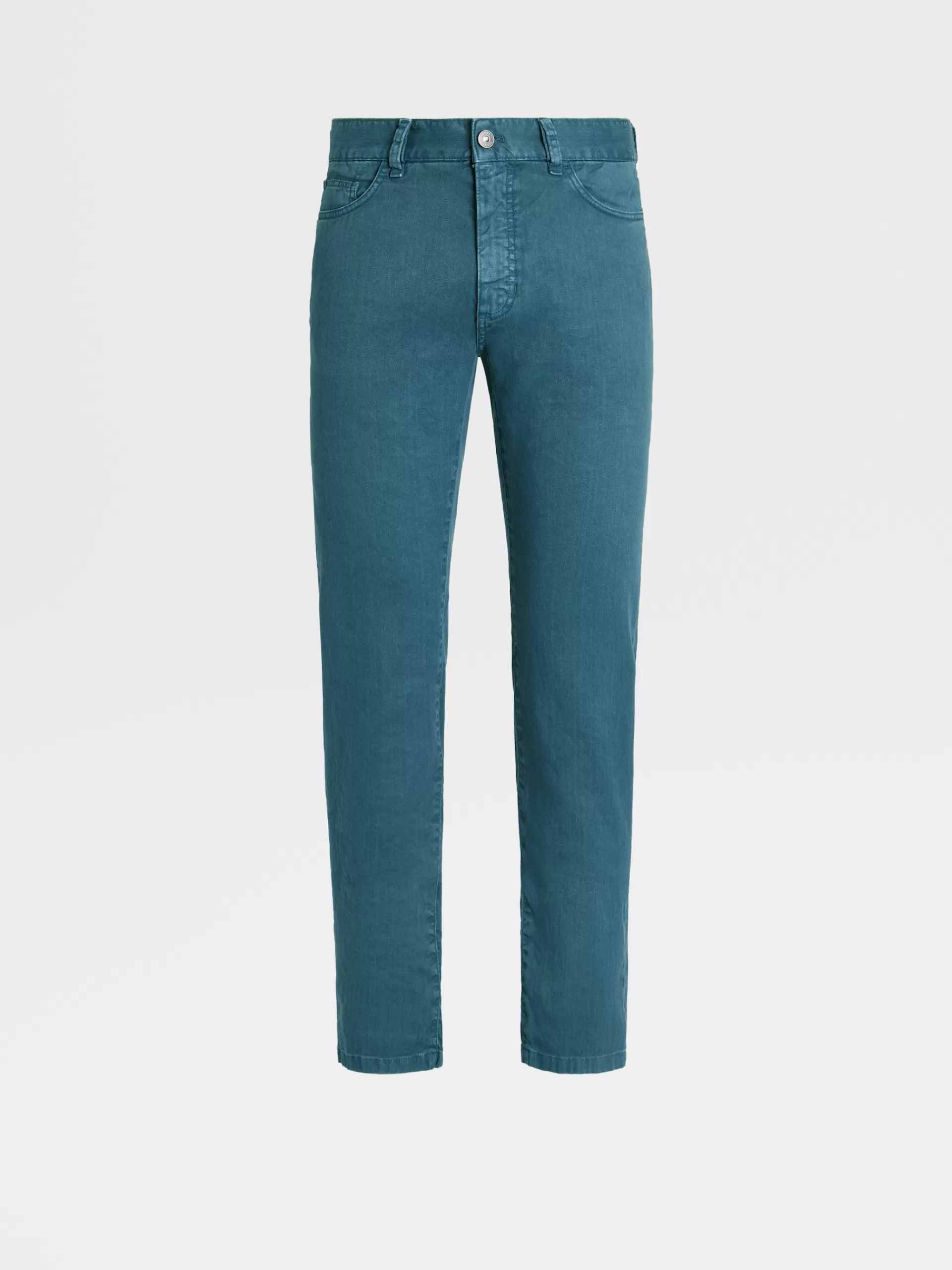 ZEGNA Jeans^Calças De Ganga No Tom Em Algodao Elastico E Linho Com Tingimento Em Peca E 5 Bolsos Azul-Petroleo
