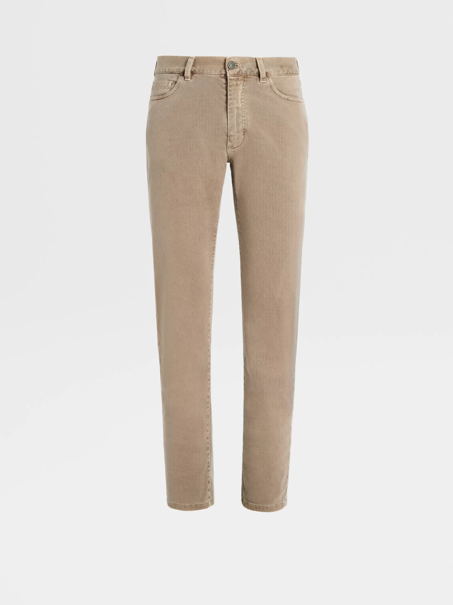 ZEGNA Jeans^Calças De Ganga No Tom Em Algodao Elastico Tingido Com 5 Bolsos Camel Desbotado
