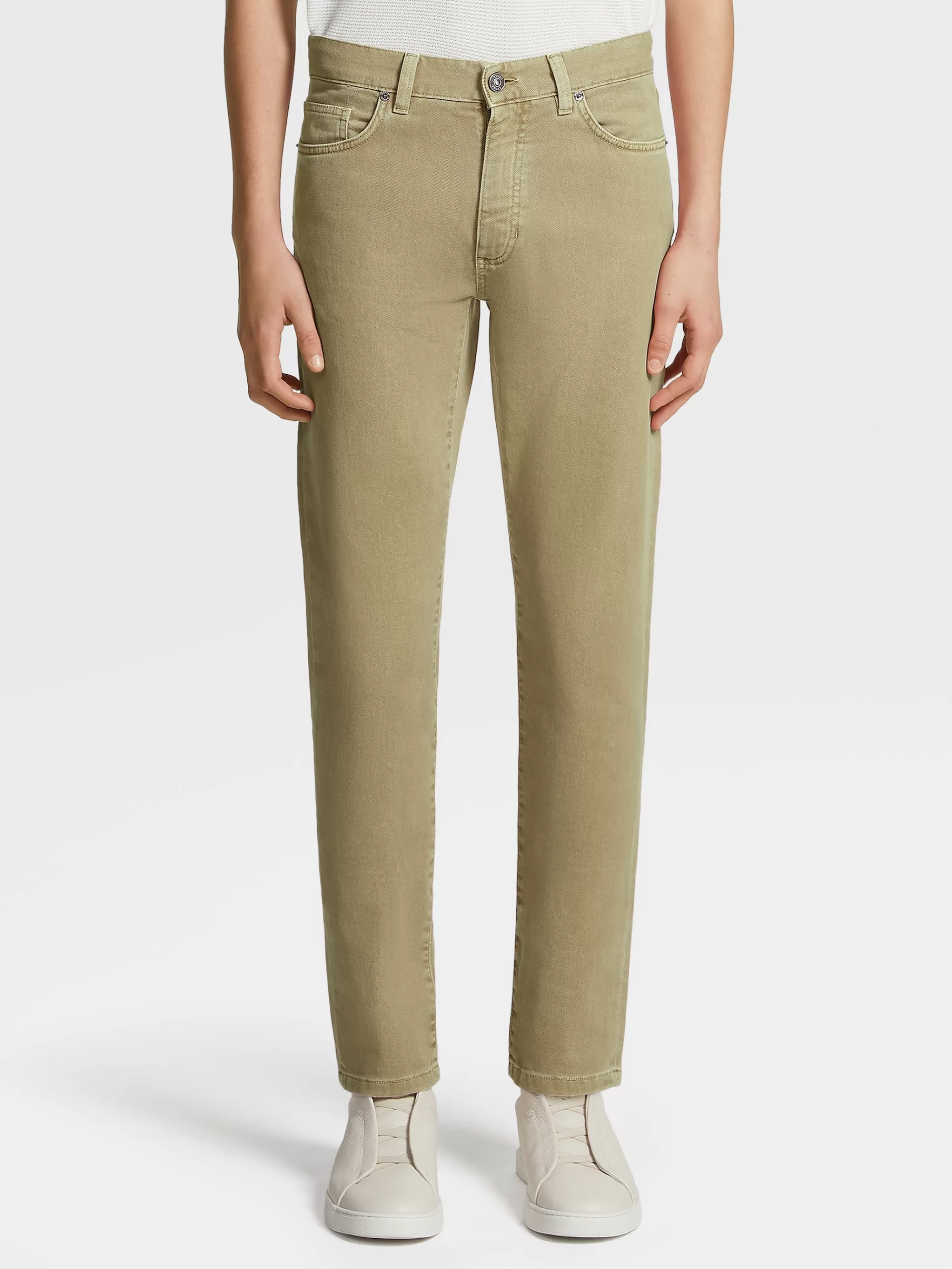 ZEGNA Jeans^Calças De Ganga No Tom Em Algodao Elastico Tingido Com 5 Bolsos Amarelo Desbotado