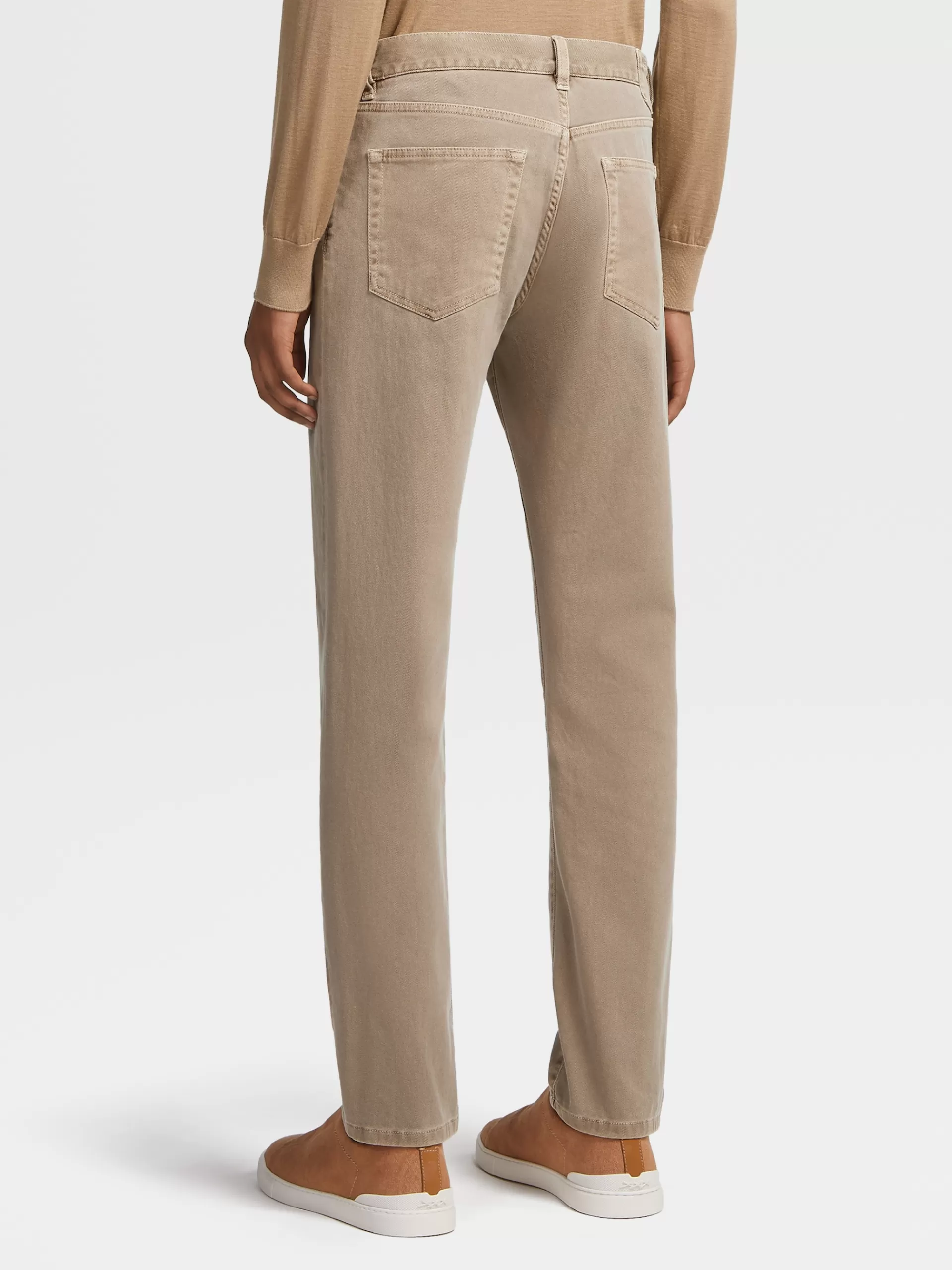 ZEGNA Jeans^Calças De Ganga No Tom Em Algodao Elastico Tingido Com 5 Bolsos Camel Desbotado