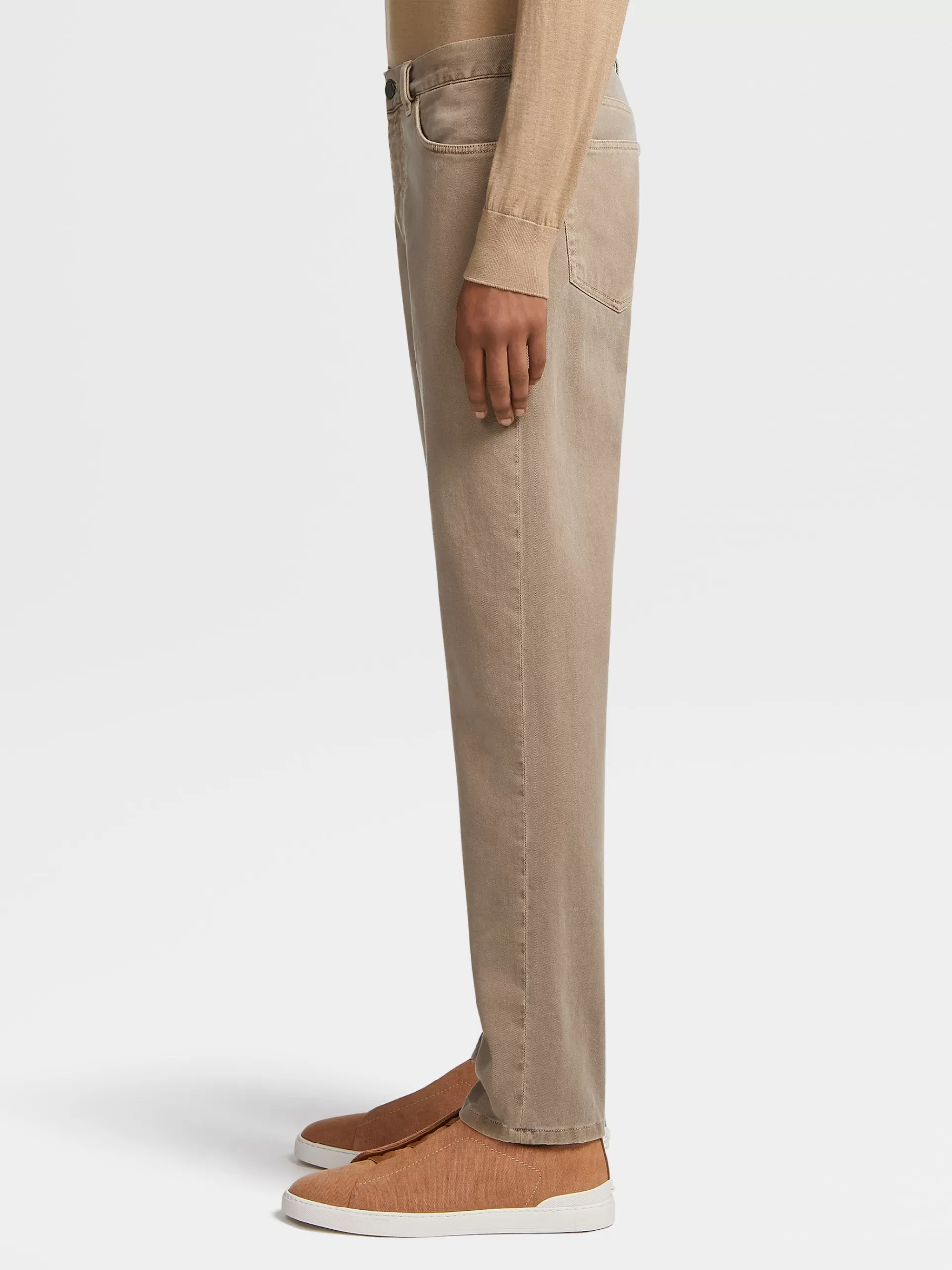 ZEGNA Jeans^Calças De Ganga No Tom Em Algodao Elastico Tingido Com 5 Bolsos Camel Desbotado