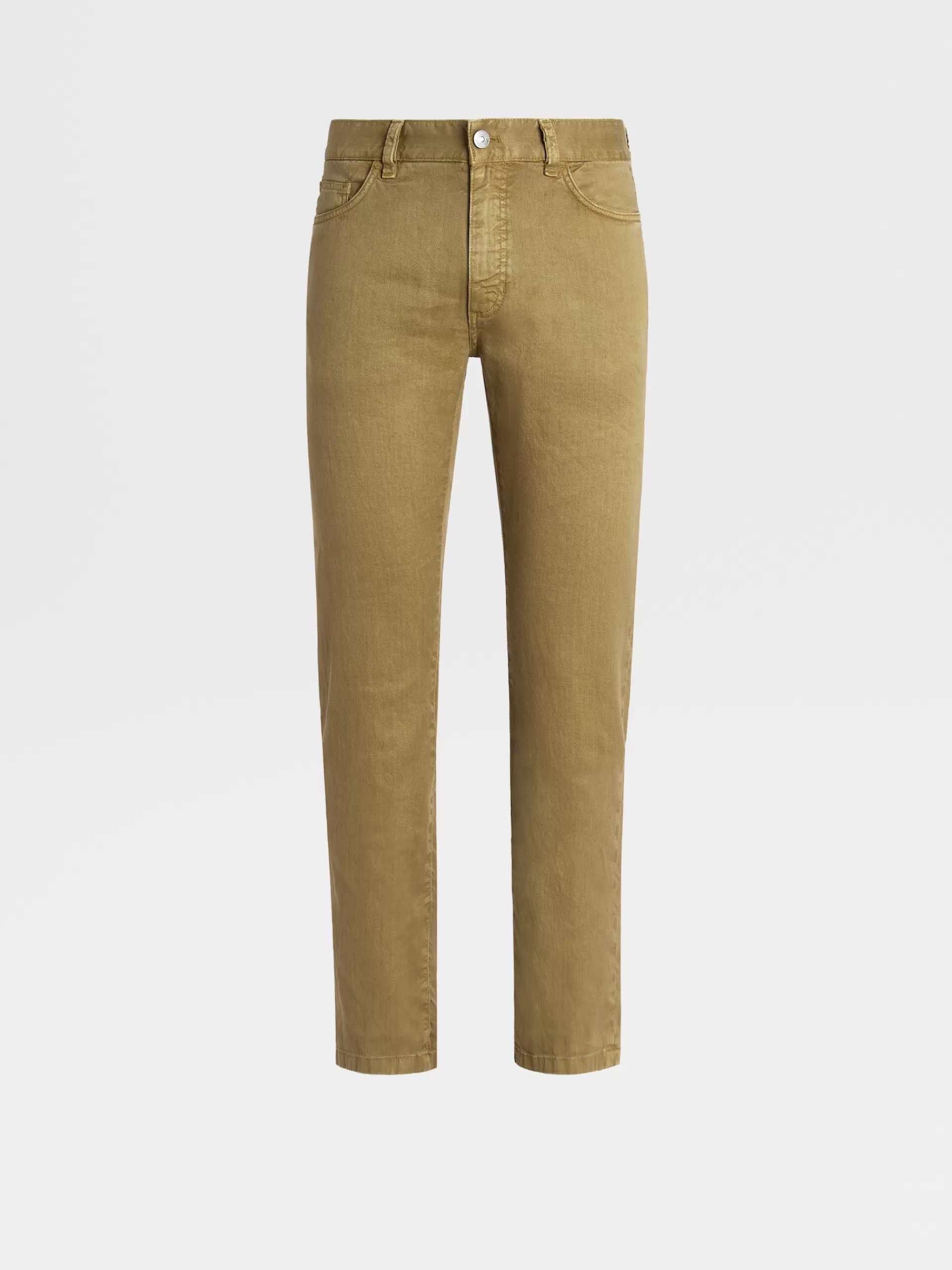 ZEGNA Jeans^Calças De Ganga No Tom Verde-Tropaclaro Em Algodao Elastico E Linho Com Tingimento Em Peca E 5 Bolsos Verde-Tropa Claro