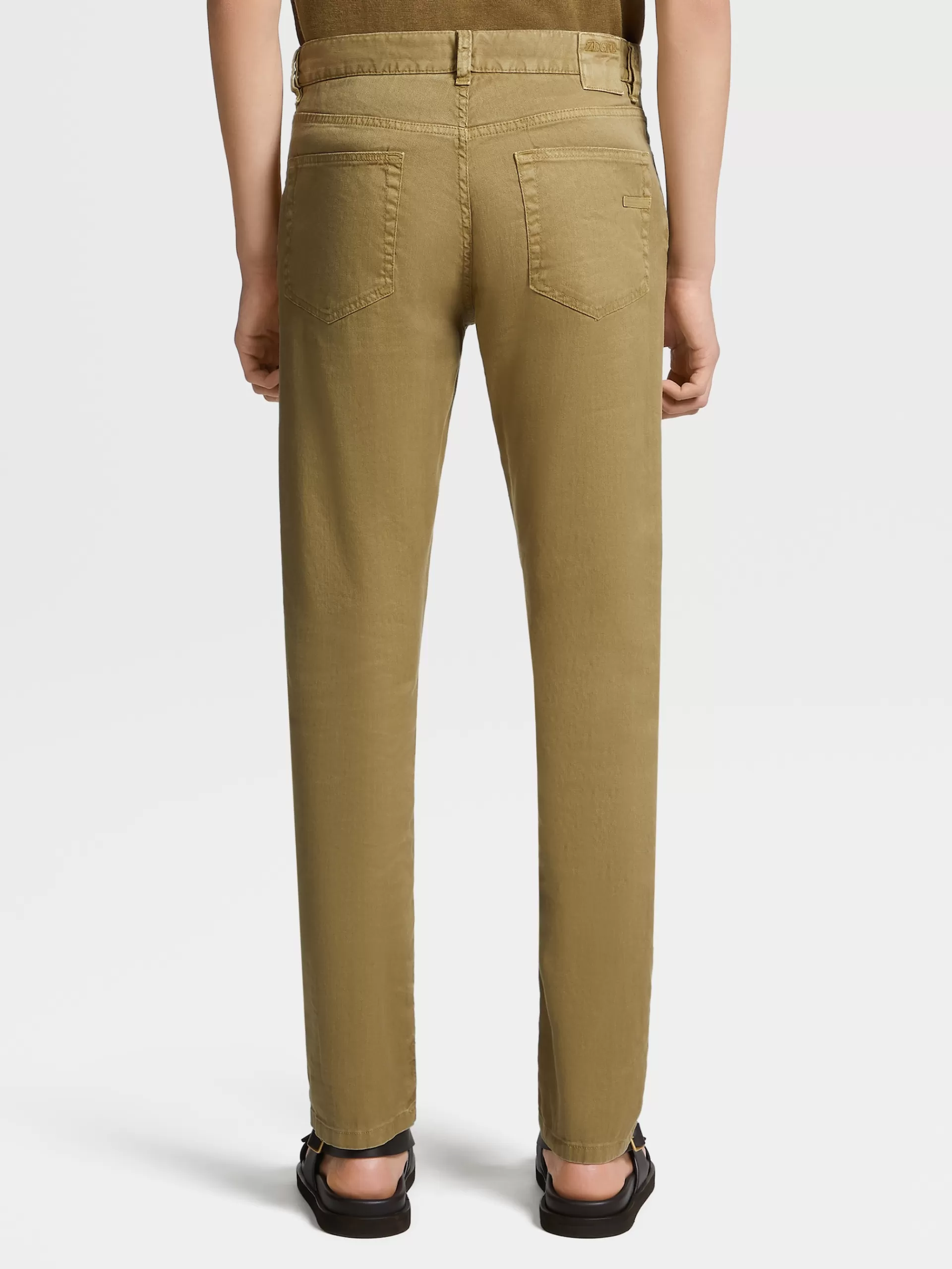 ZEGNA Jeans^Calças De Ganga No Tom Verde-Tropaclaro Em Algodao Elastico E Linho Com Tingimento Em Peca E 5 Bolsos Verde-Tropa Claro