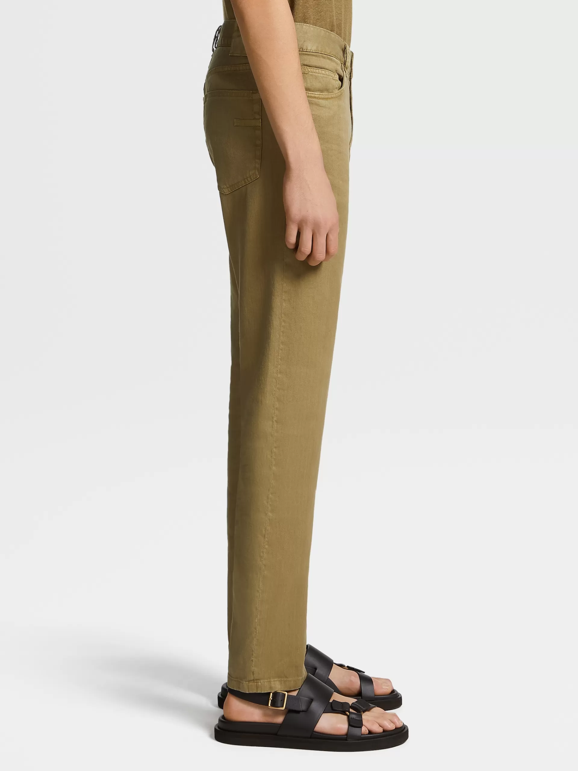 ZEGNA Jeans^Calças De Ganga No Tom Verde-Tropaclaro Em Algodao Elastico E Linho Com Tingimento Em Peca E 5 Bolsos Verde-Tropa Claro