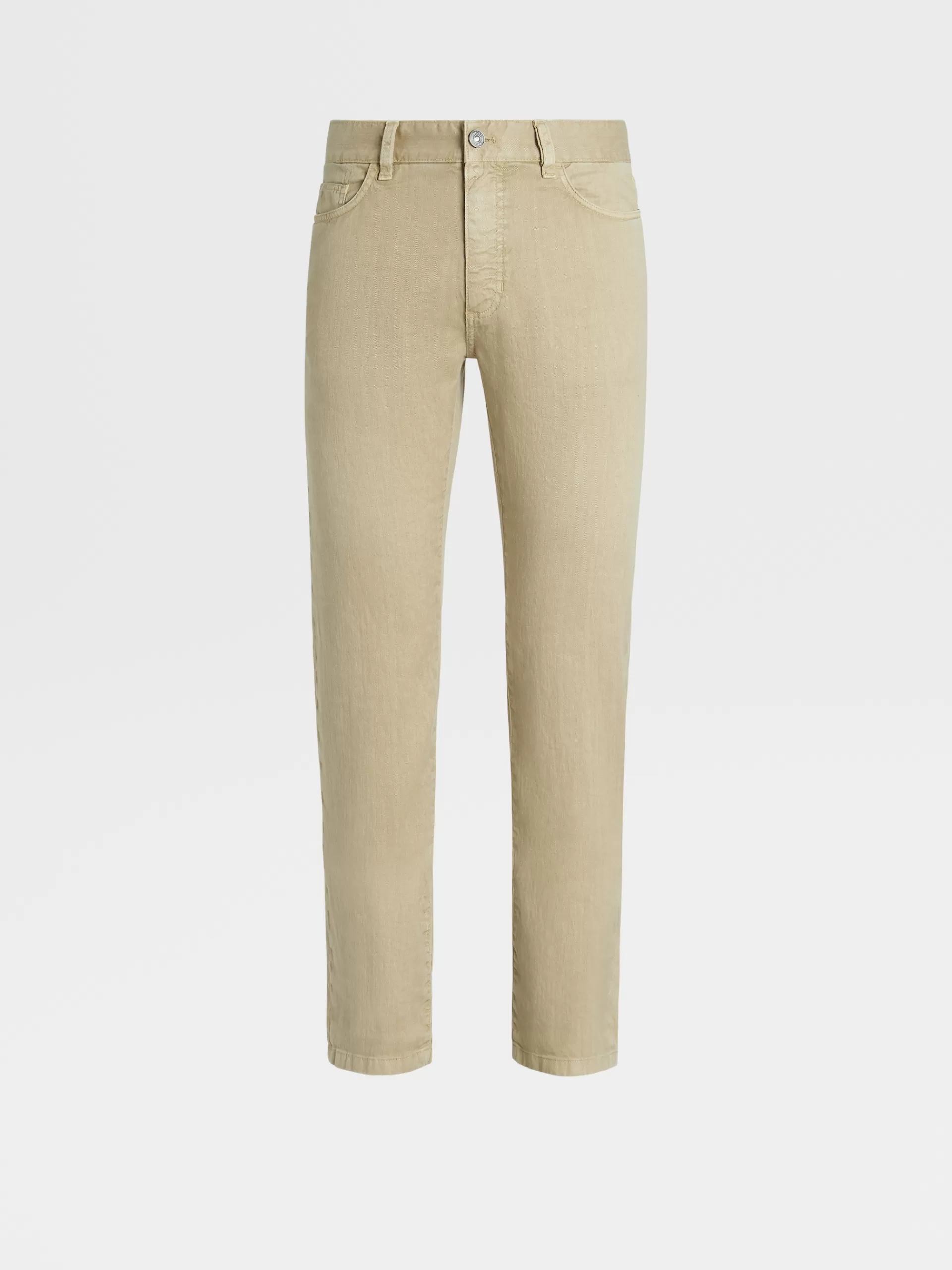 ZEGNA Jeans^Calças De Ganga S Em Algodao Elastico E Linho Com Tingimento Em Peca E 5 Bolsos Bege