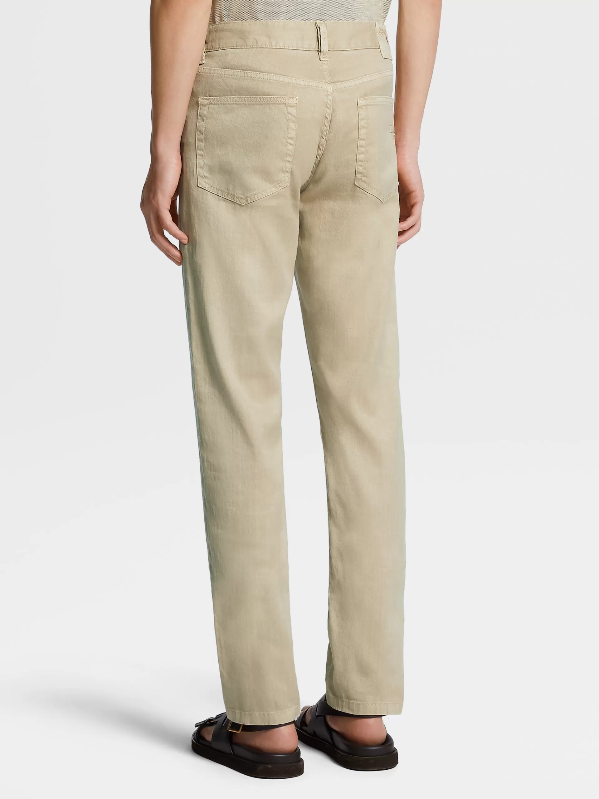 ZEGNA Jeans^Calças De Ganga S Em Algodao Elastico E Linho Com Tingimento Em Peca E 5 Bolsos Bege