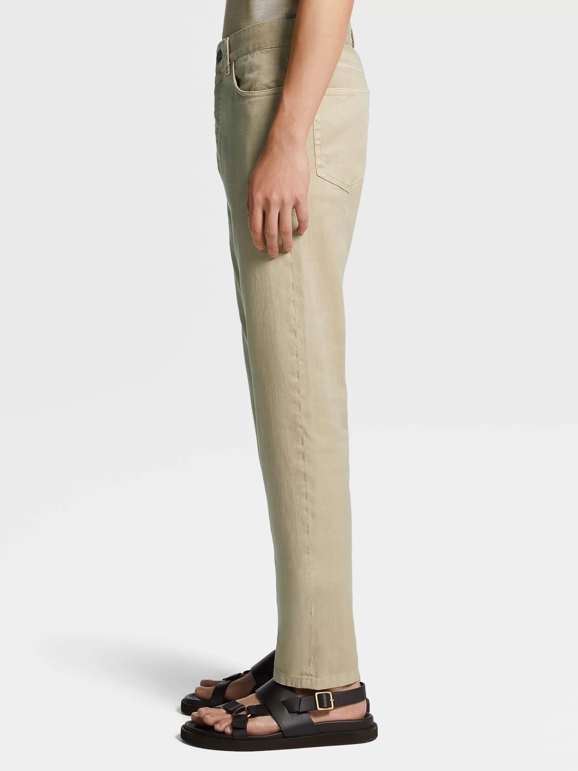 ZEGNA Jeans^Calças De Ganga S Em Algodao Elastico E Linho Com Tingimento Em Peca E 5 Bolsos Bege