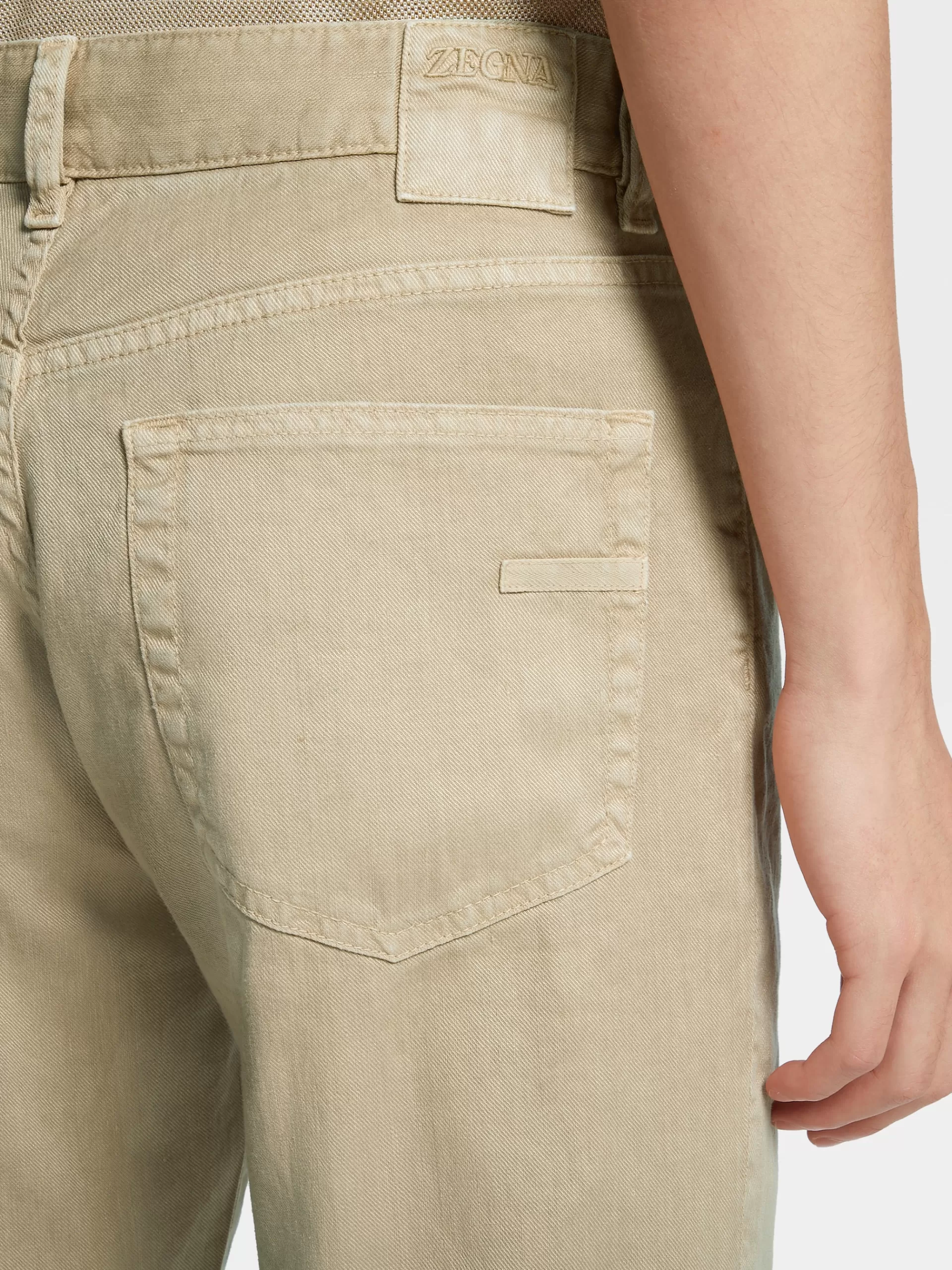 ZEGNA Jeans^Calças De Ganga S Em Algodao Elastico E Linho Com Tingimento Em Peca E 5 Bolsos Bege