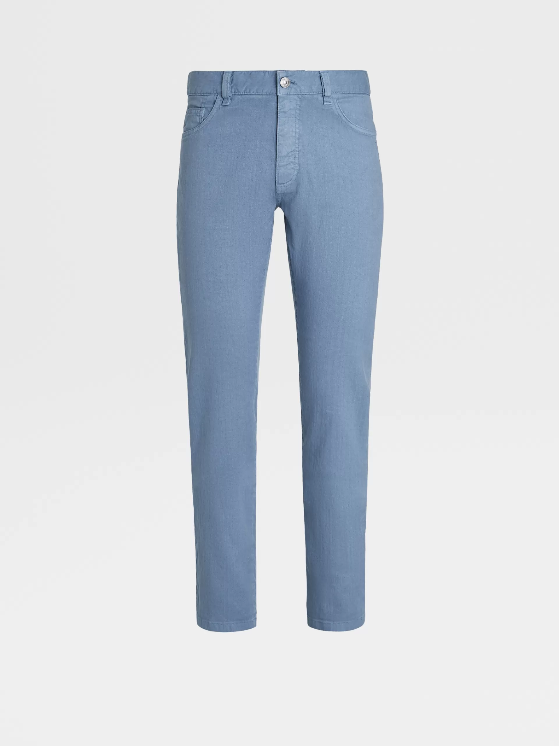 ZEGNA Jeans^Calças Em Mistura De Linho Elastico Com Tingimento Em Peca Azul Avio